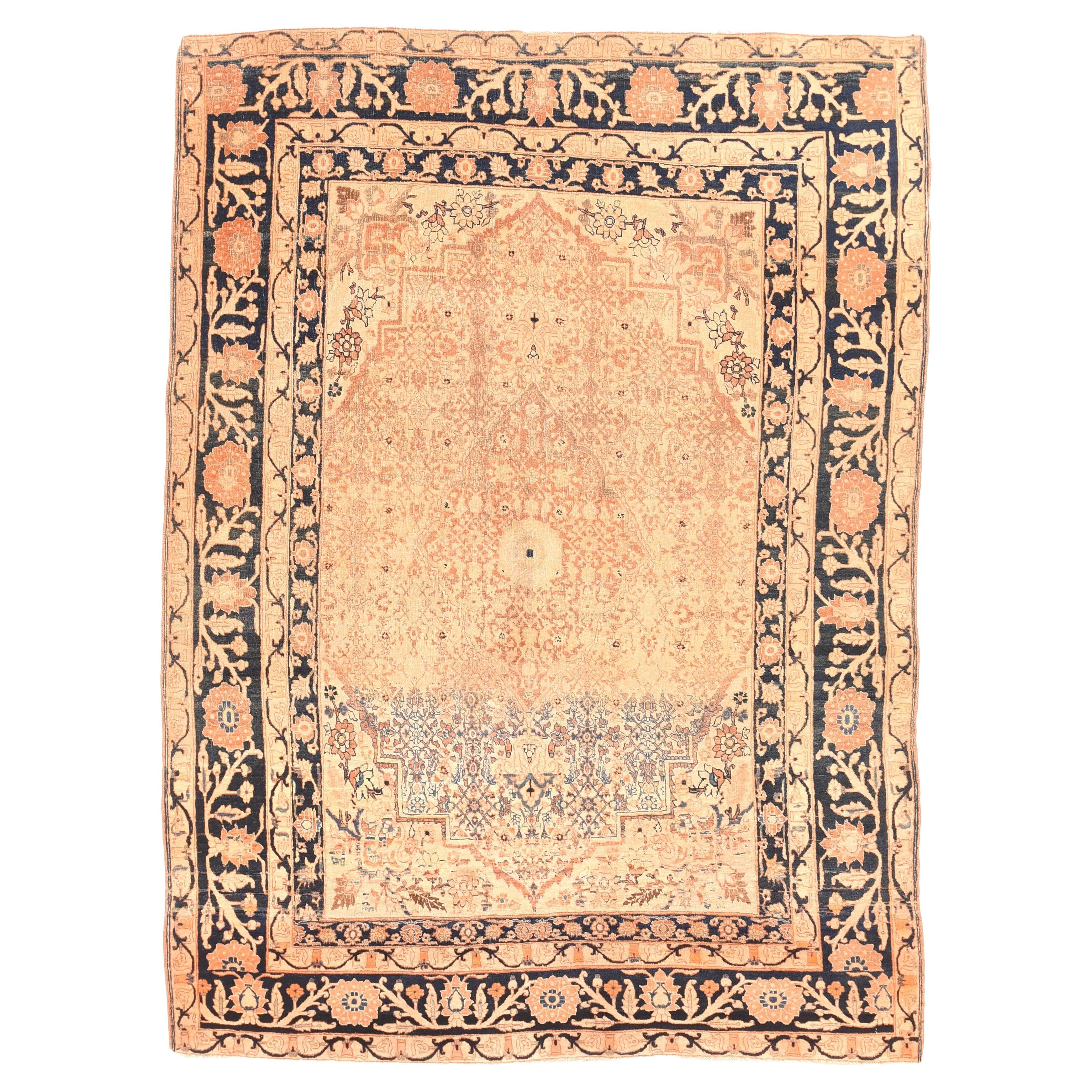 Antiker Haji Jalili-Teppich aus Täbris 4'8'' x 5'11''