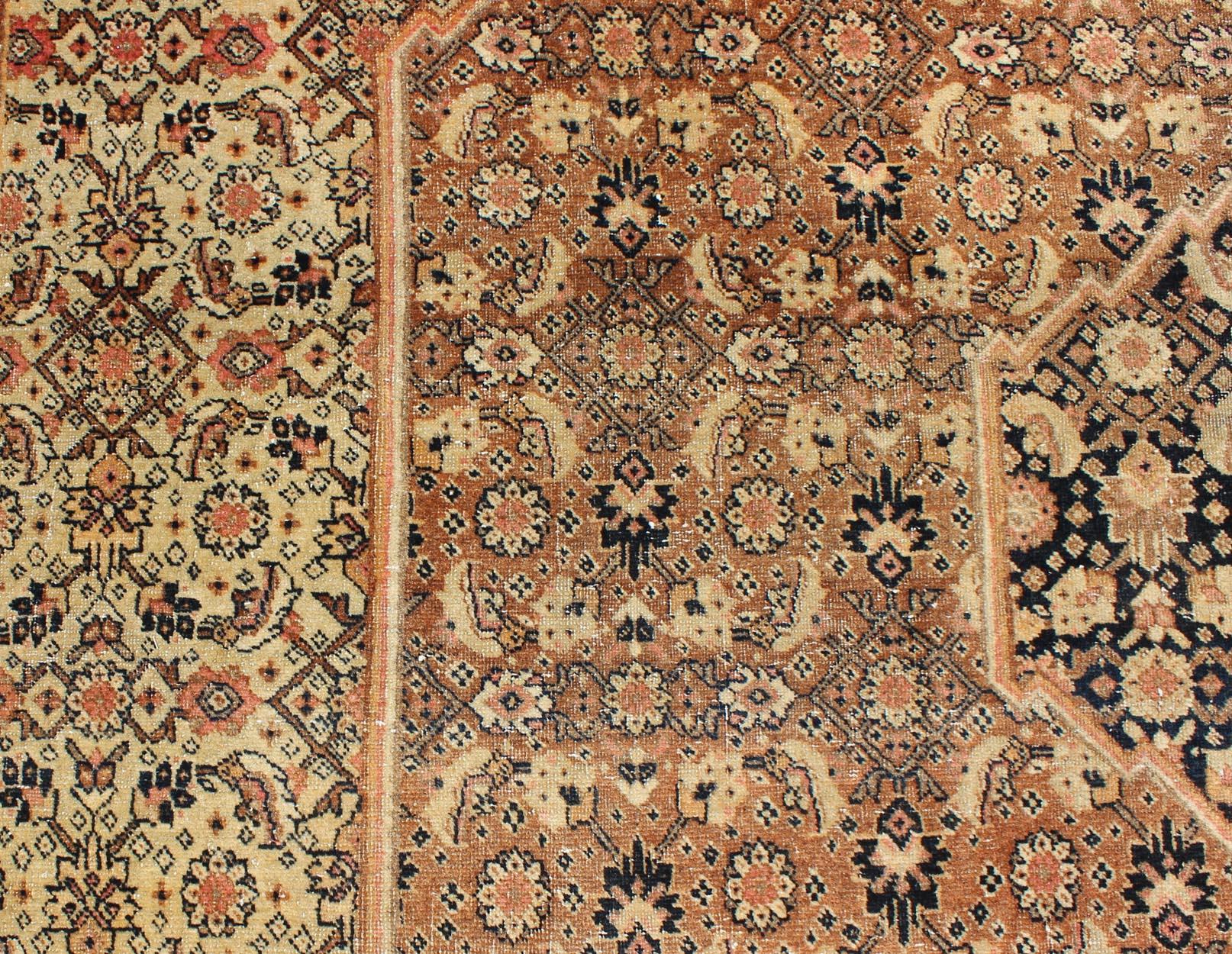 Wool Antique Tabriz Haji-Jalili Rug with Diamond Design Rendered in Floral Motifs For Sale