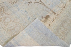 Antique Tabriz Handmade Botanical Designed Blue Wool Rug