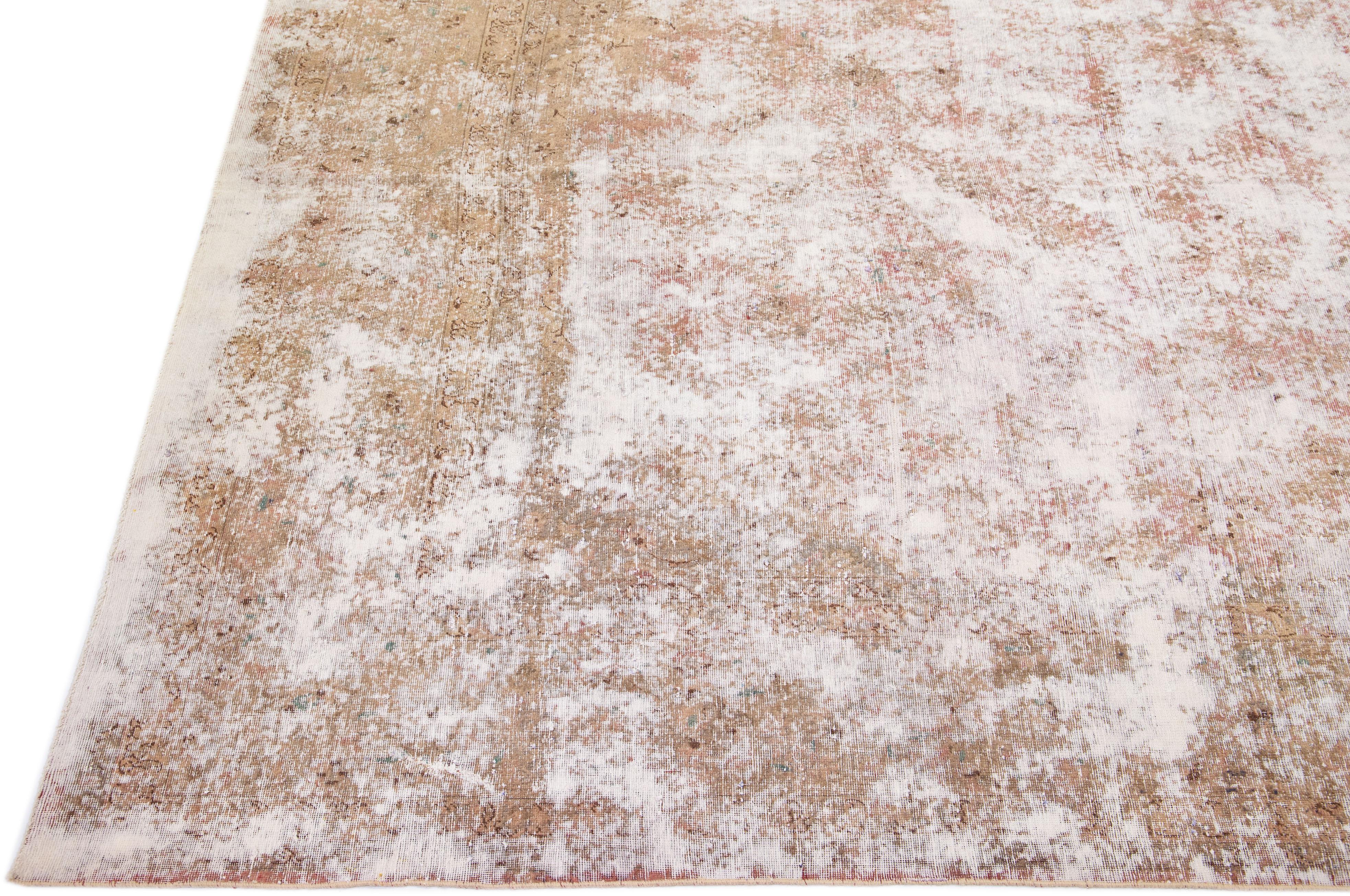 Antique Tabriz Handmade Rust Distressed Persian Wool Rug In Distressed Condition For Sale In Norwalk, CT