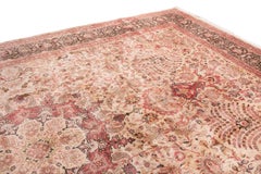 Tappeto antico Tabriz a medaglioni in lana rosa con motivi floreali