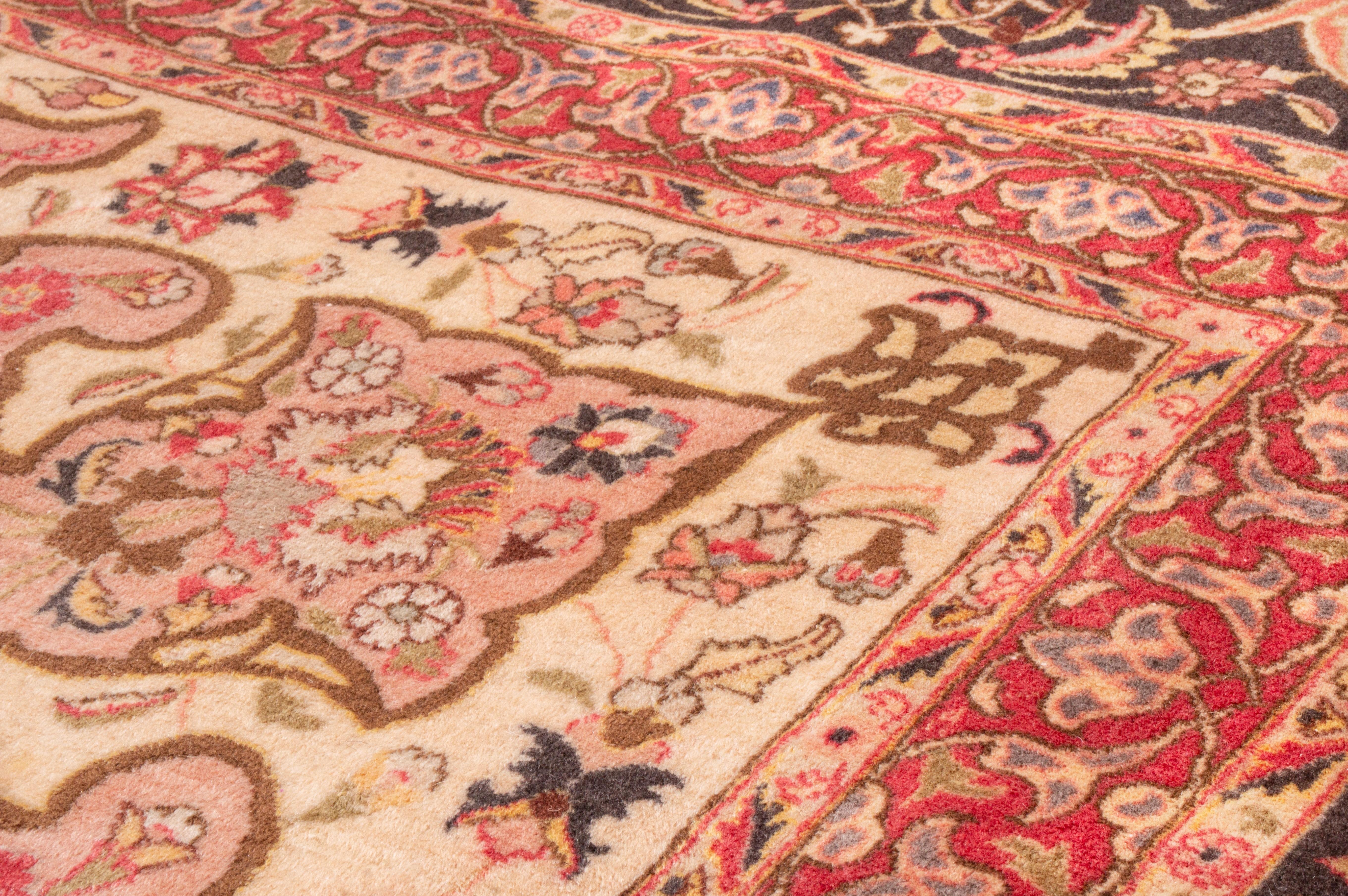 Hand-Knotted Antique Tabriz Medallion-Style Pink Wool Rug with Floral Patterns For Sale