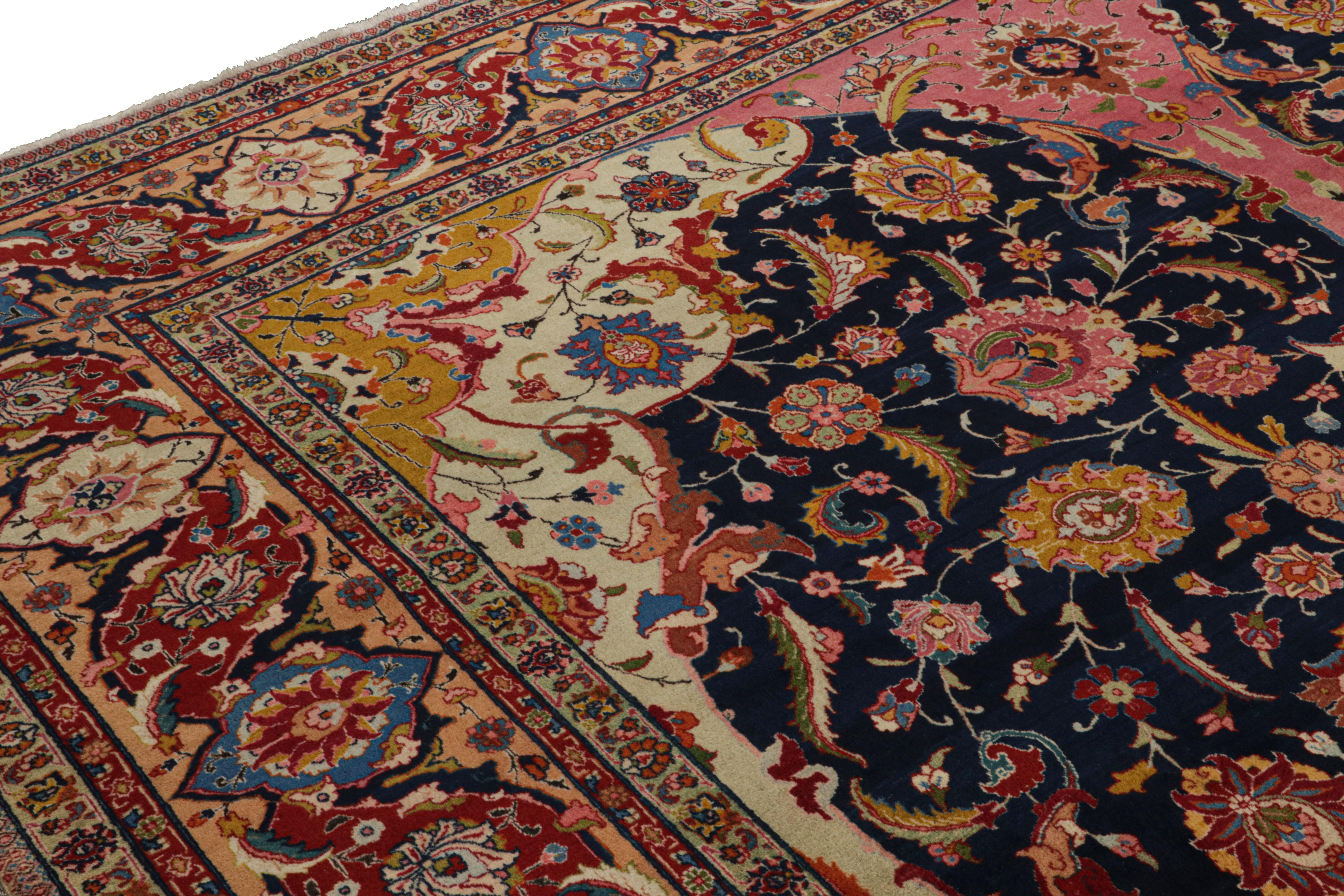 Early 20th Century Antique Tabriz Persian Bellini rug in Pink, Blue & Gold Florals For Sale