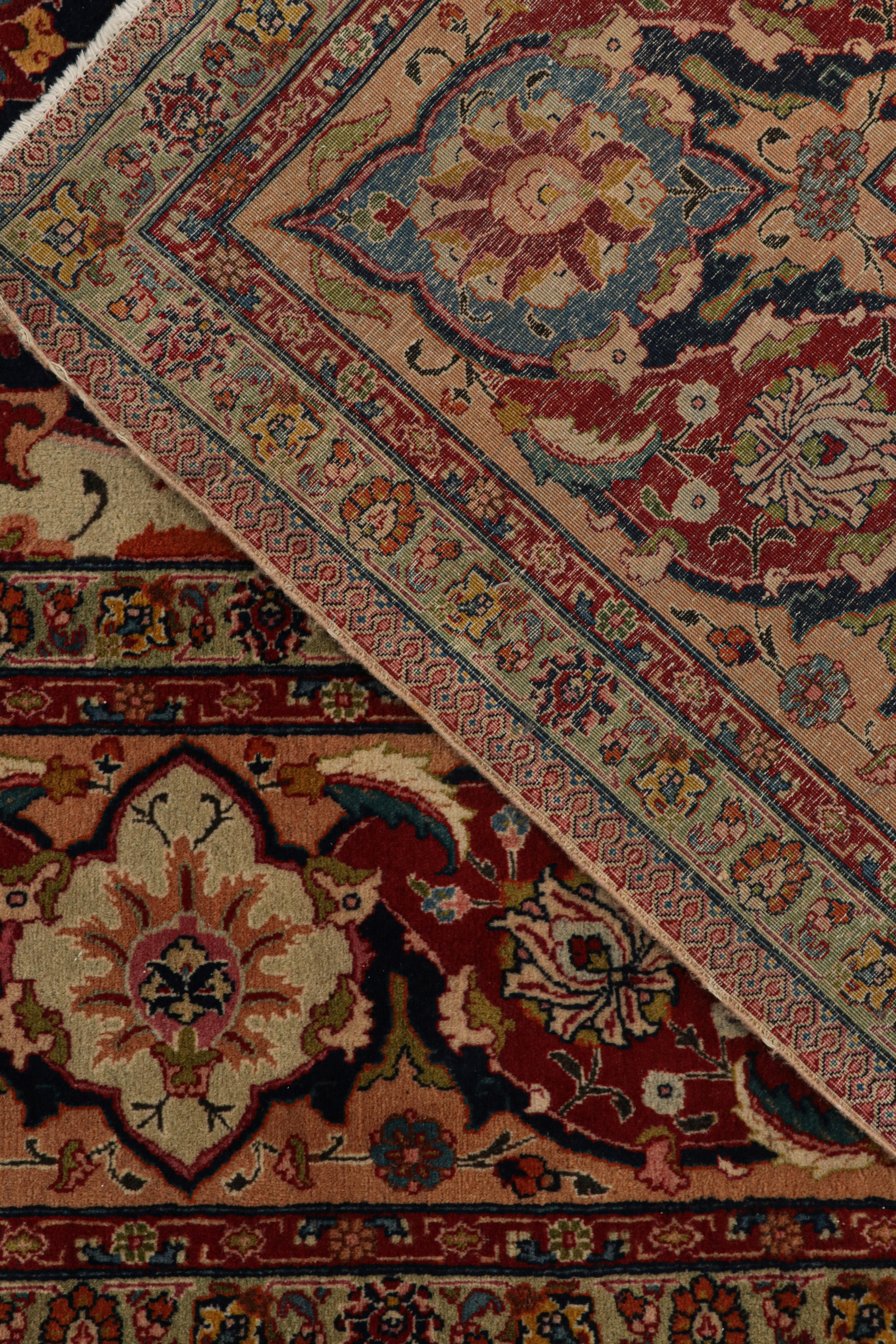 Antique Tabriz Persian Bellini rug in Pink, Blue & Gold Florals For Sale 1