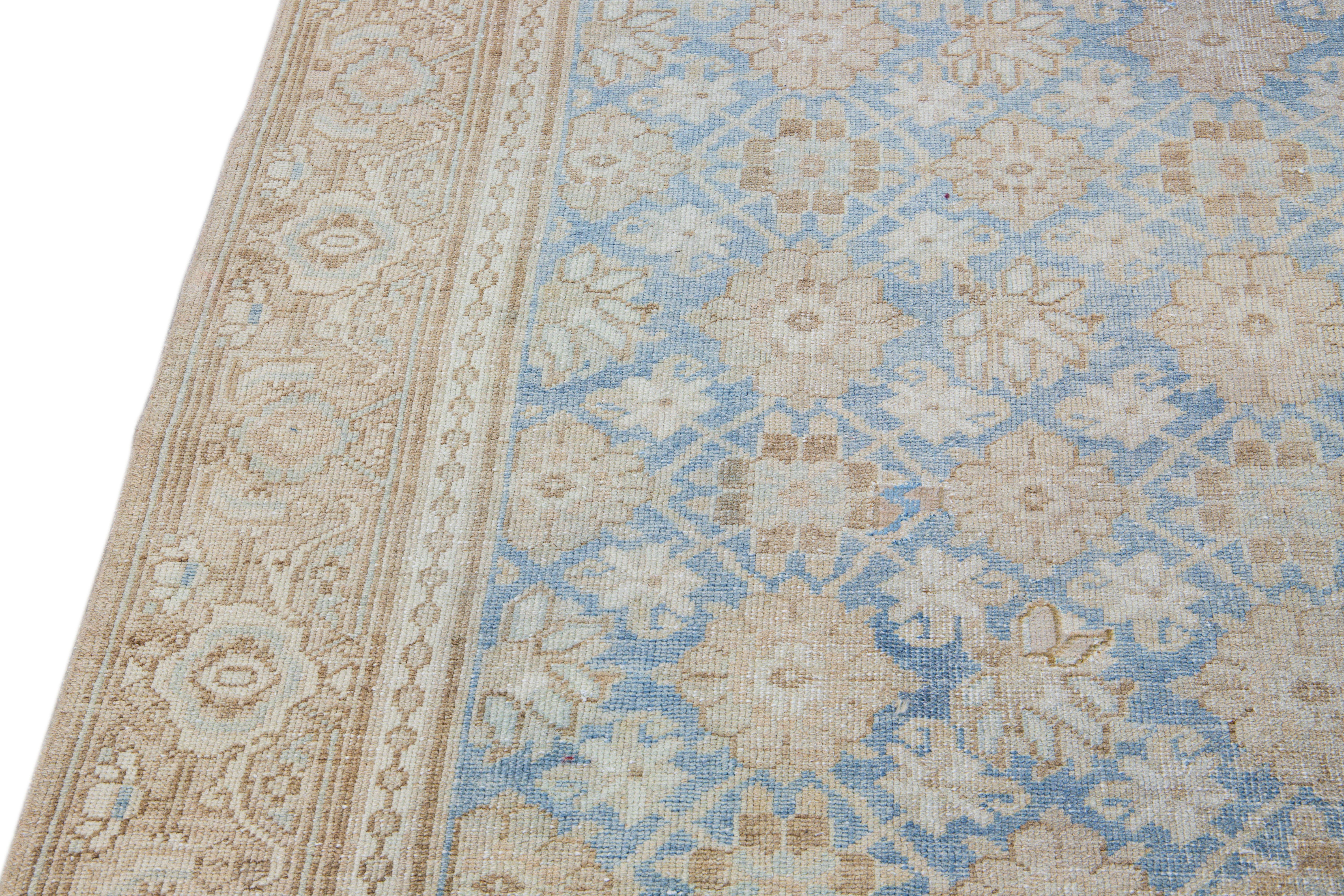 Perse Ancien tapis persan bleu Tabriz en laine fait à la main à motif floral en vente