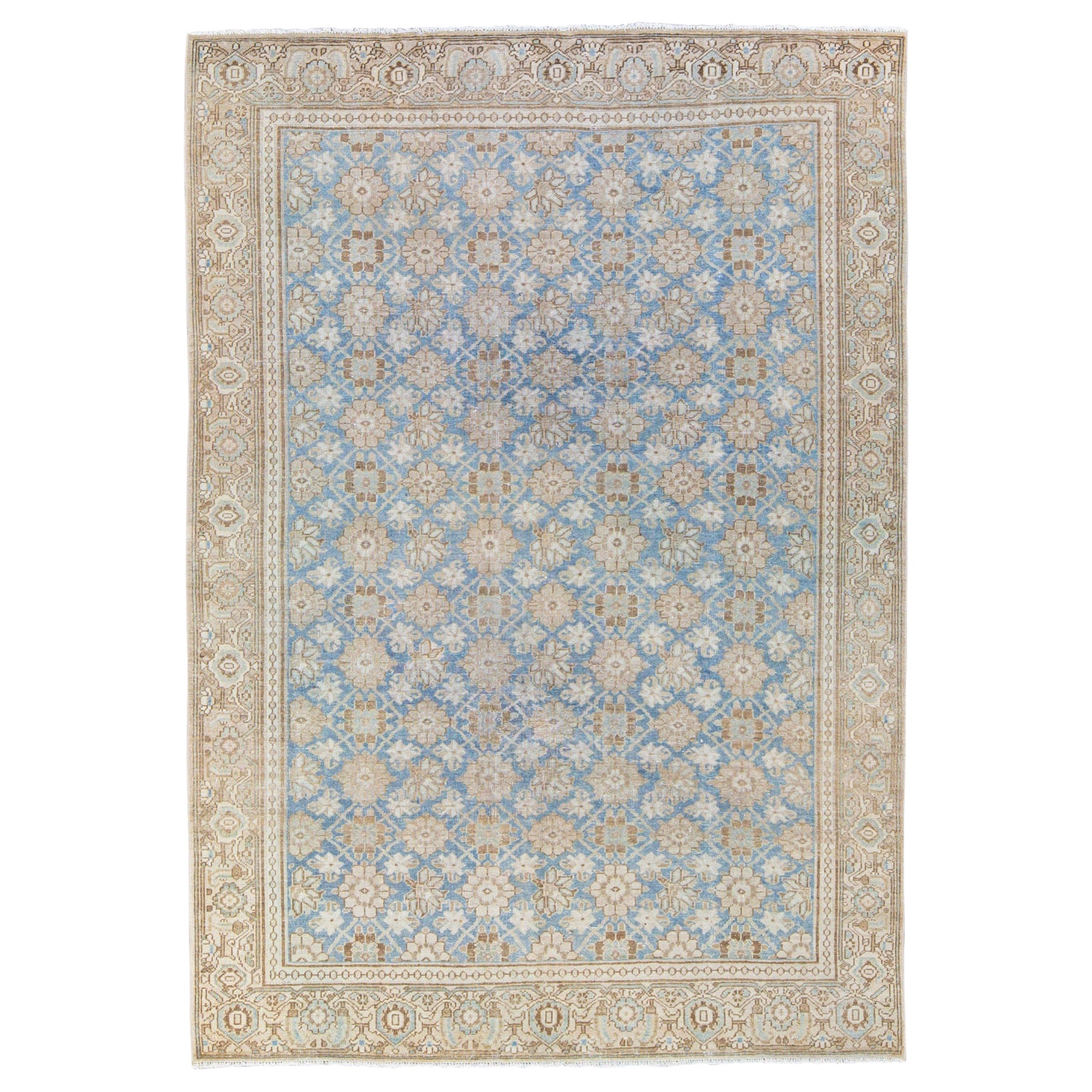 Antiker persischer Täbris-Wollteppich in Persisch-Blau, handgefertigt mit Blumenmuster