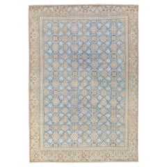 Antiguo Tabriz Persa Azul Alfombra de lana con motivos florales hecha a mano