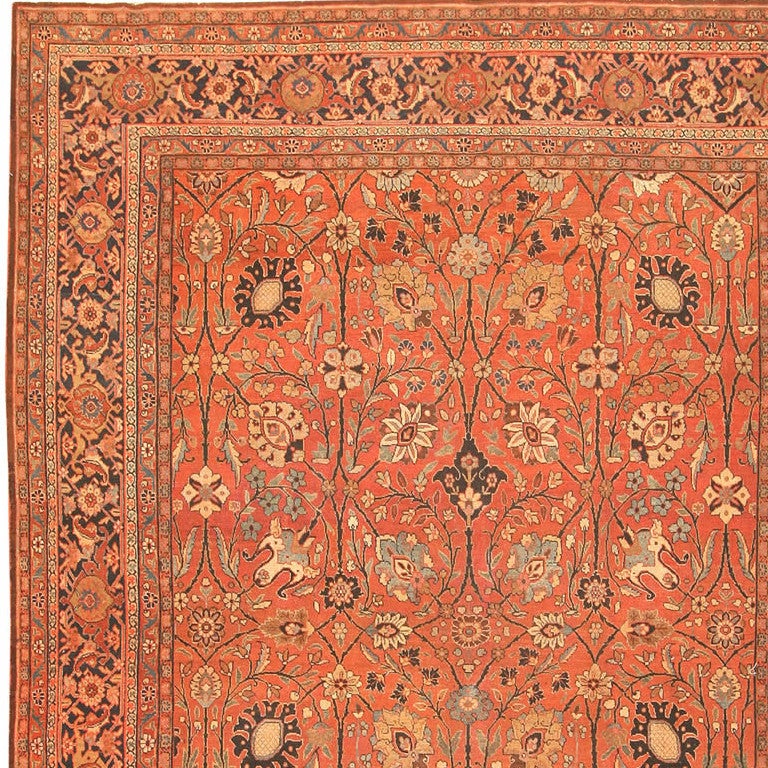 Wool Antique Tabriz Persian Carpet, Early 20th Century. Size: 11 ft x 13 ft 9 in
