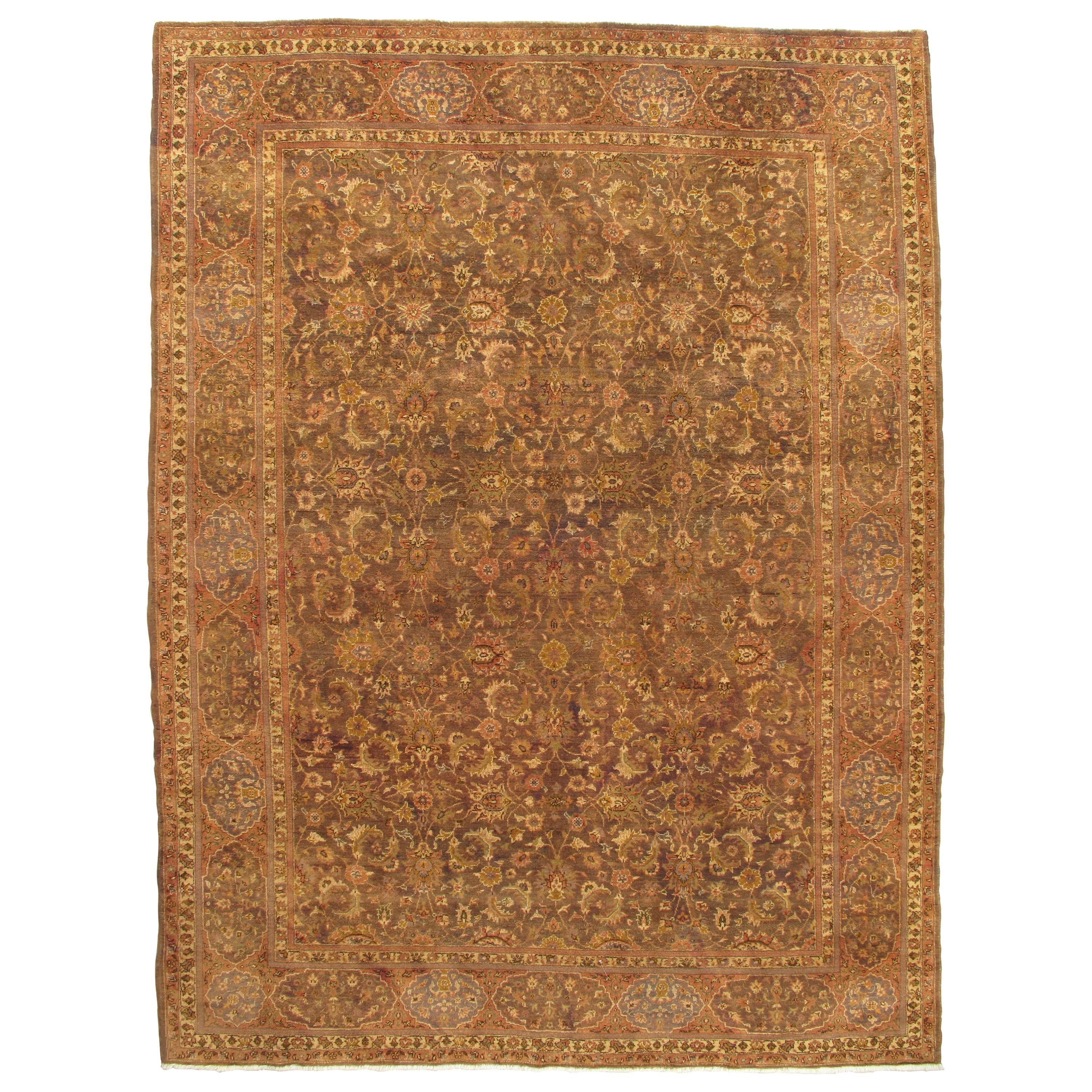 Antiker Täbris Perserteppich Handgefertigter Orientteppich Gold:: Braun:: Pfirsich und Taupe