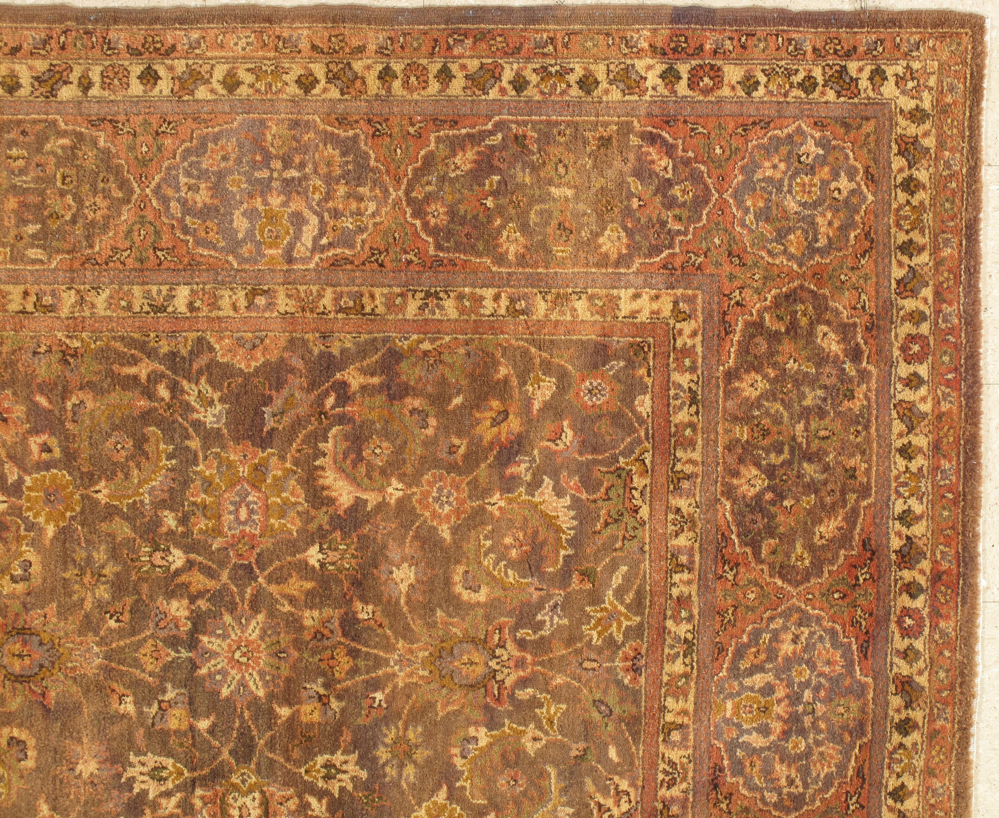 Hand-Knotted Antique Tabriz Persian Carpet Handmade Oriental Rug Gold, Brown, Peach and Taupe For Sale