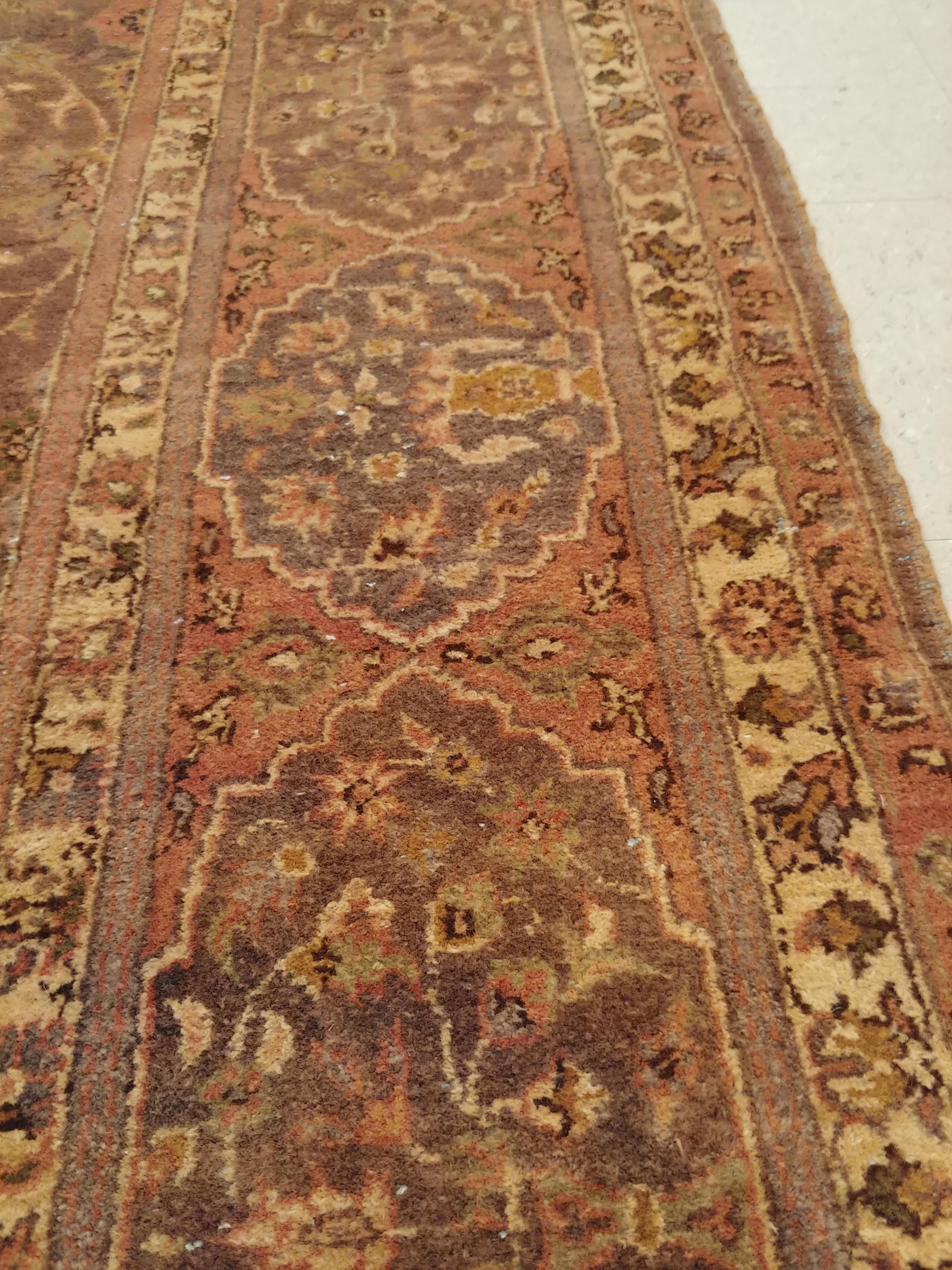 Wool Antique Tabriz Persian Carpet Handmade Oriental Rug Gold, Brown, Peach and Taupe For Sale