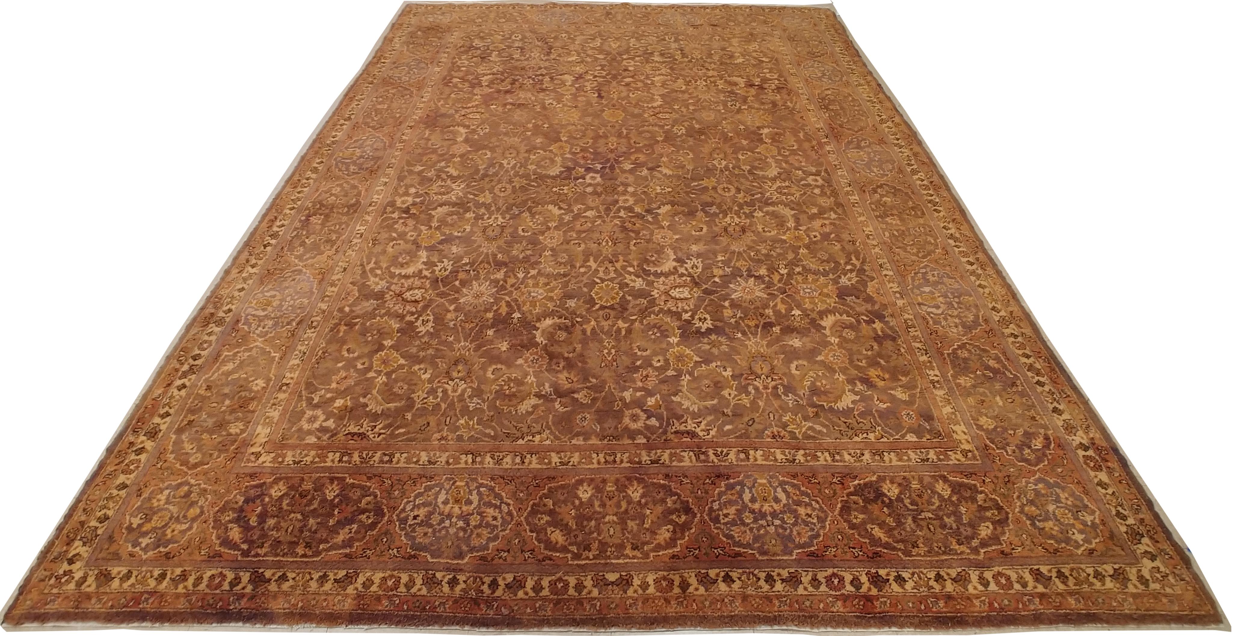 Antique Tabriz Persian Carpet Handmade Oriental Rug Gold, Brown, Peach and Taupe For Sale 1