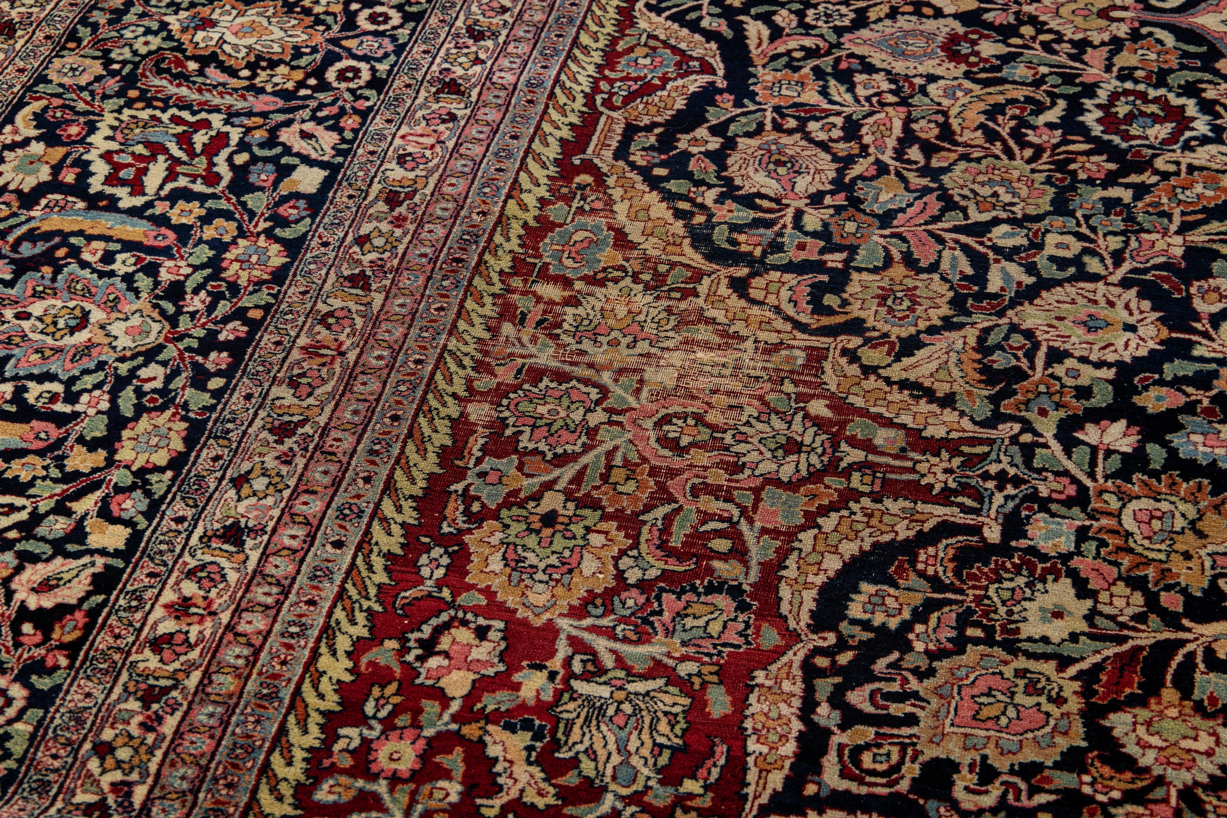 Early 20th Century Antique Tabriz Persian Handmade Blue and Red Medallion Oversize Wool Rug For Sale