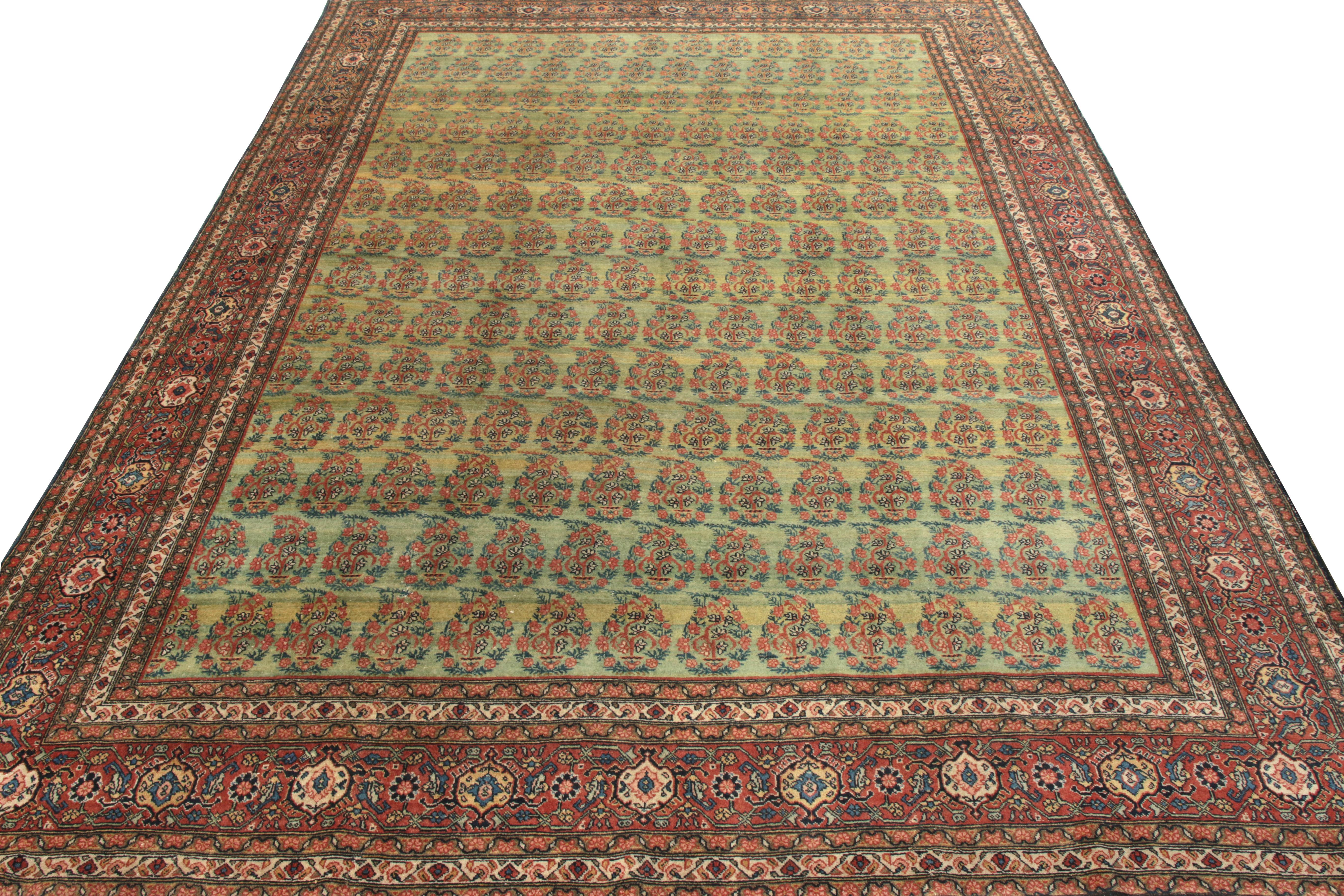 Handknotted in wool, a massive 9x12 antique Tabriz Persian rug originating circa 1890-1900 making a glorious entry to Rug & Kilim’s Antique & Vintage collection. This turn-of-the-century piece sets a floral theme on the scale where it enjoys