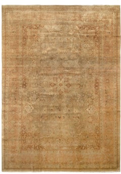 Antique Tabriz Persian Rug in BeigeBrown Medallion Floral Pattern by Rug & Kilim