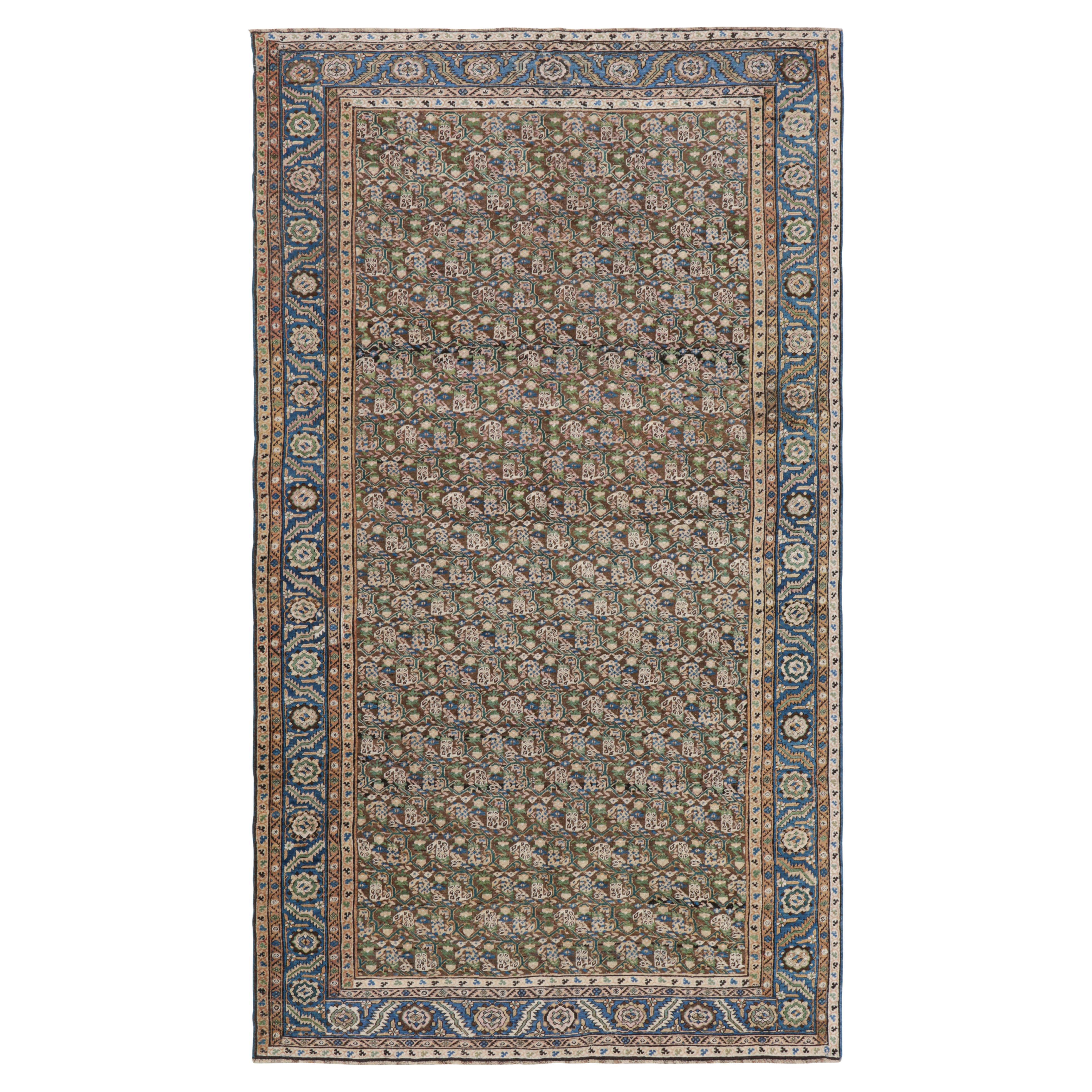 Antiker Tabriz-Perserteppich in Brown mit geometrischen Blumen, von Rug & Kilim
