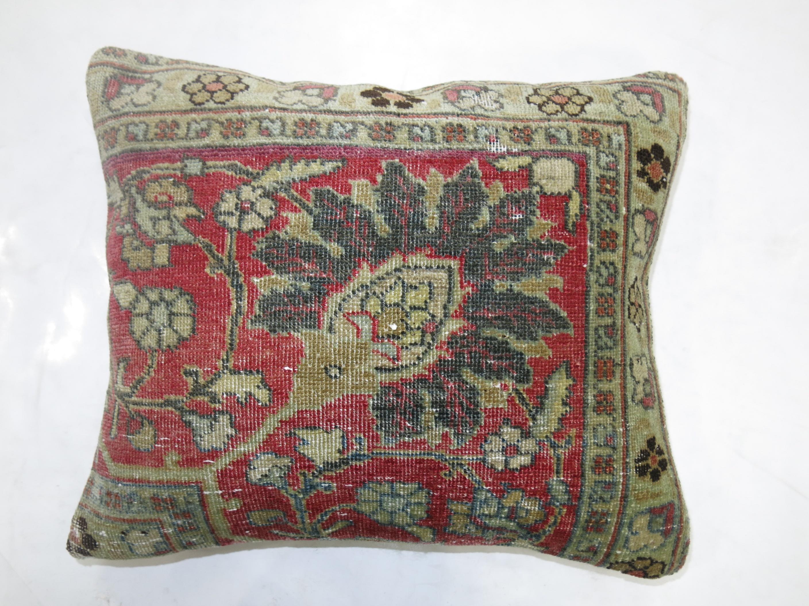 Antique Tabriz Persian Rug Pillow In Good Condition For Sale In New York, NY