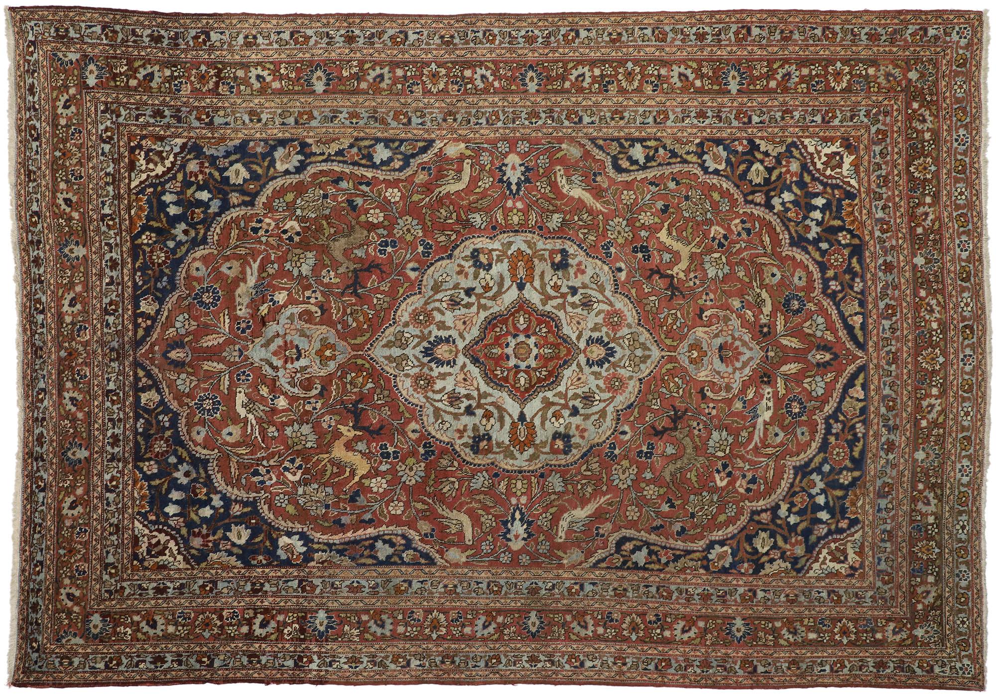 Tapis persan ancien de taille palais de Tabriz avec style Renaissance Arts & Crafts en vente 3