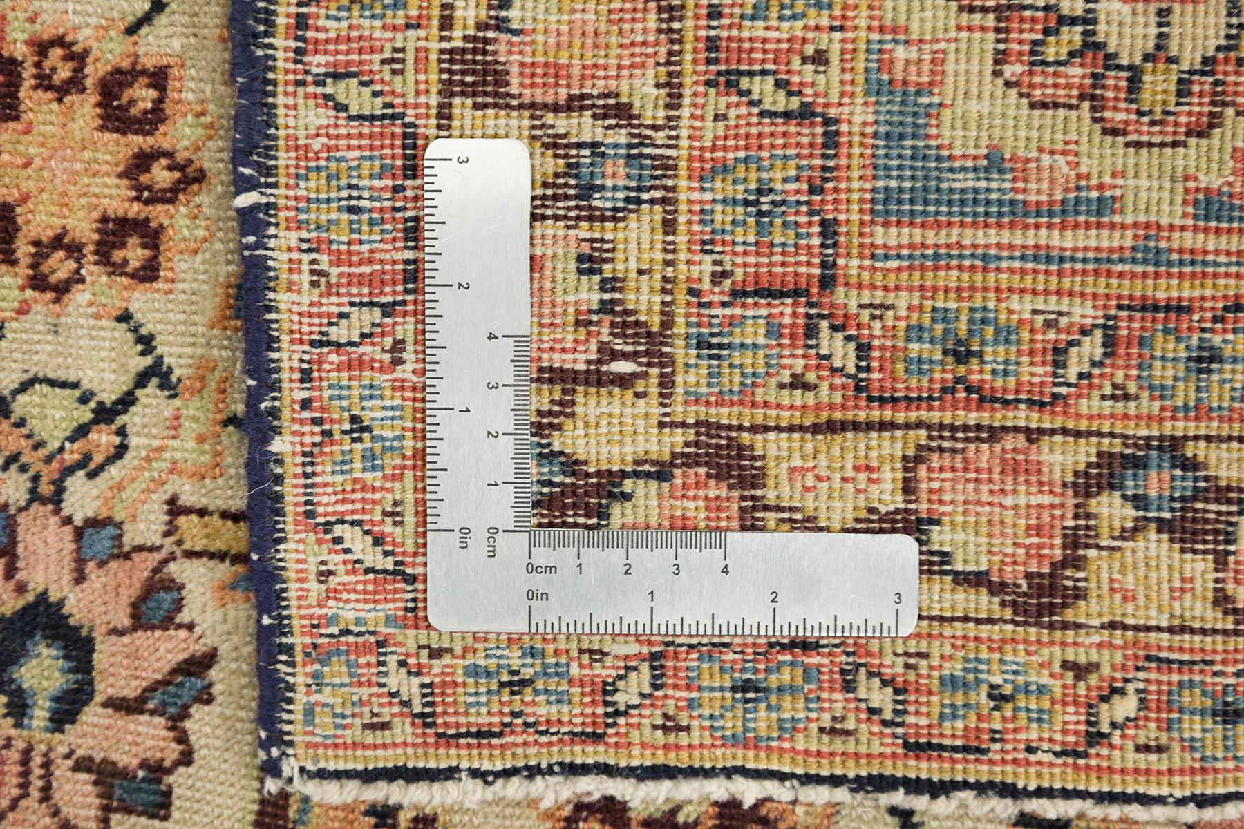 Tappeto Tabriz Petag antico, annodato a mano, 11.5x8.2 ft - Avorio e blu in vendita 4