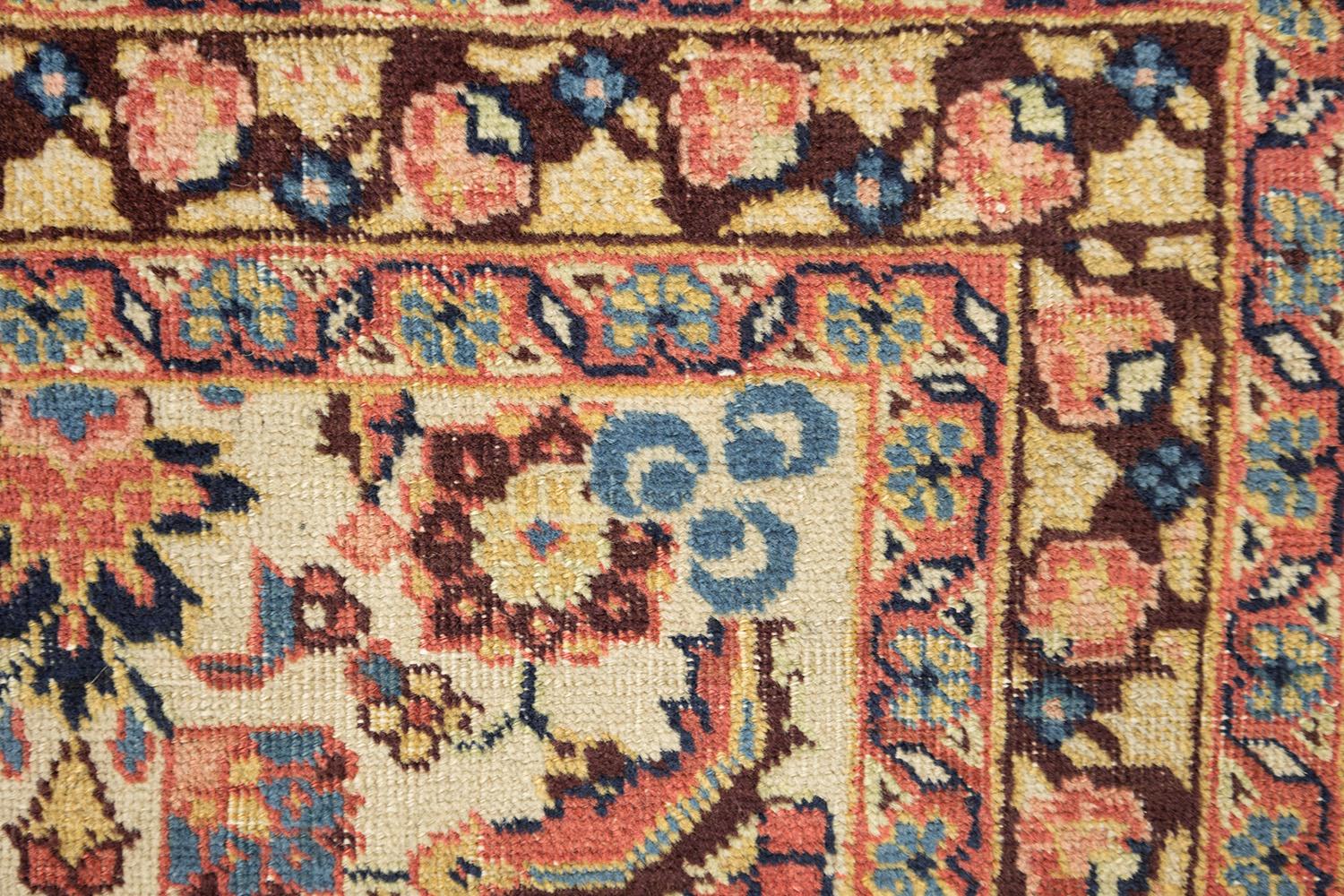 Lana Tappeto Tabriz Petag antico, annodato a mano, 11.5x8.2 ft - Avorio e blu in vendita