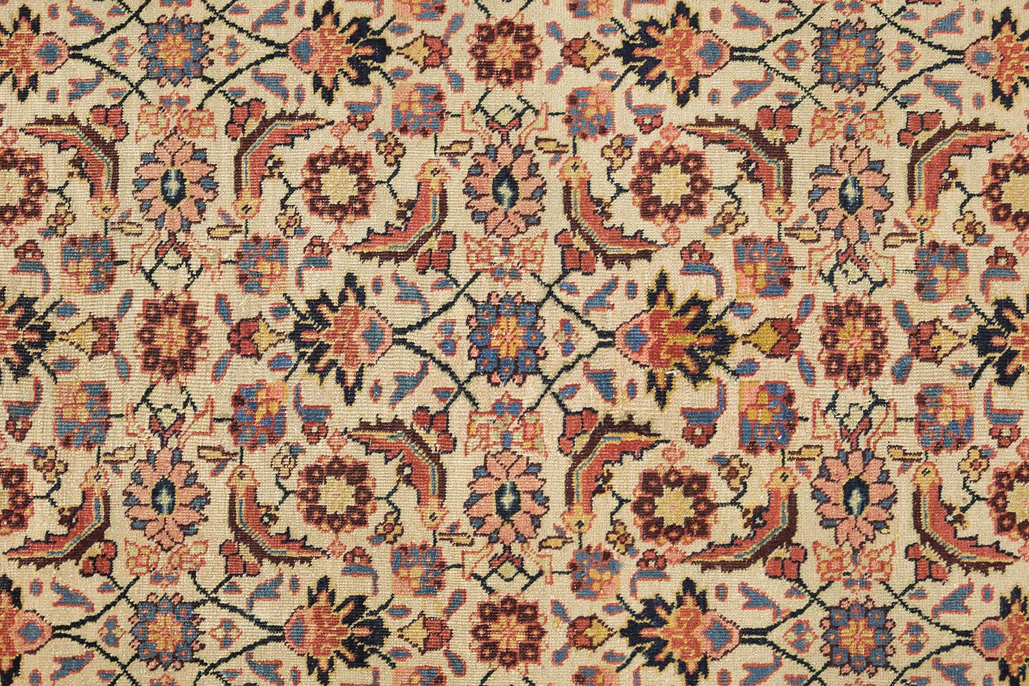 Tappeto Tabriz Petag antico, annodato a mano, 11.5x8.2 ft - Avorio e blu in vendita 1