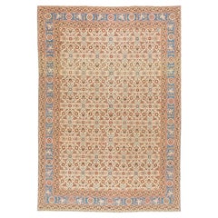Antiker Tabriz Petag Teppich, handgeknüpft, 11.5x8.2 ft - Elfenbein & Blau