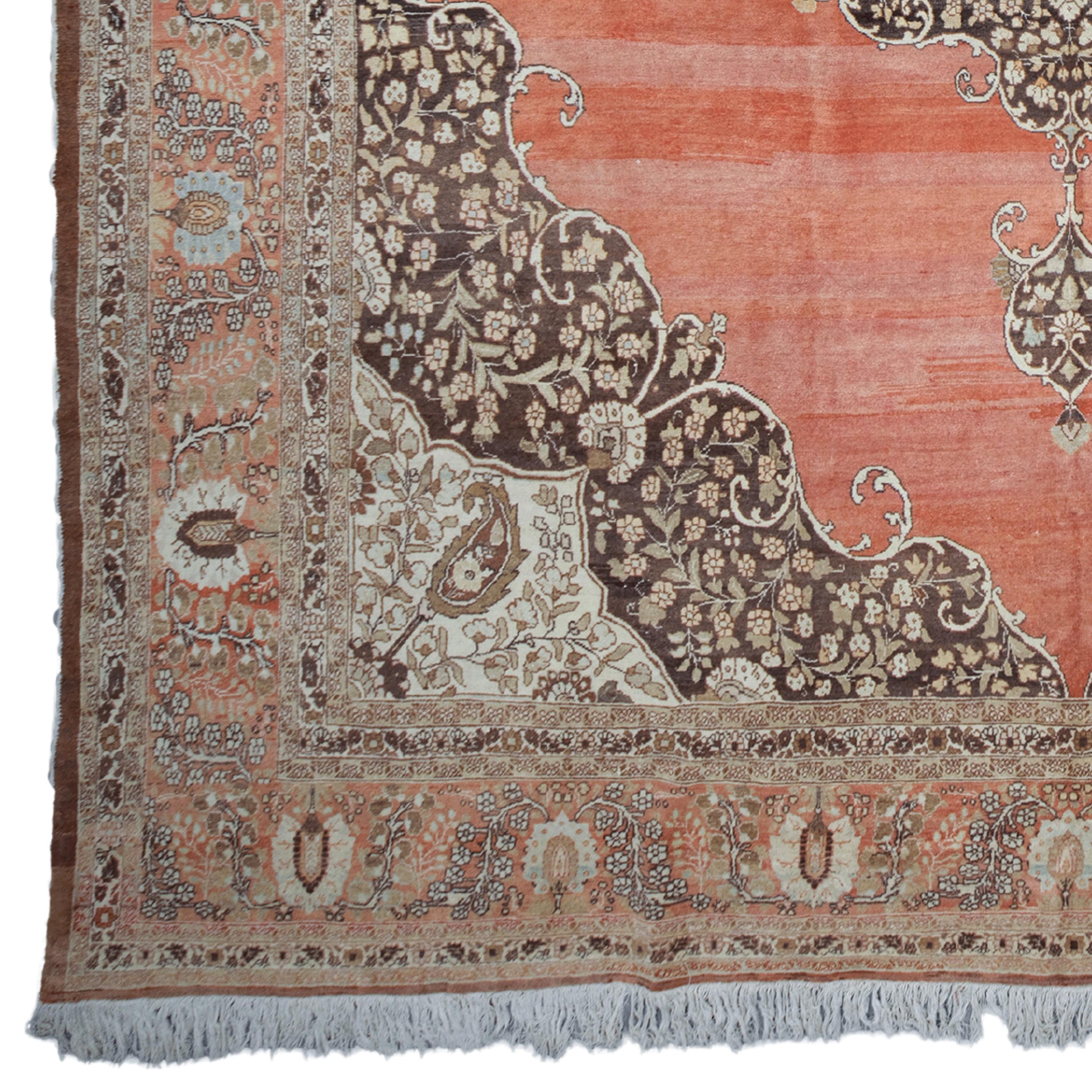 This magnificent 19th century Tabriz rug is an excellent choice for antique collectors and those with great aesthetic taste. With its rich red tones and detailed embroidery, this rug adds a sophisticated touch to any room. This work from the Ottoman