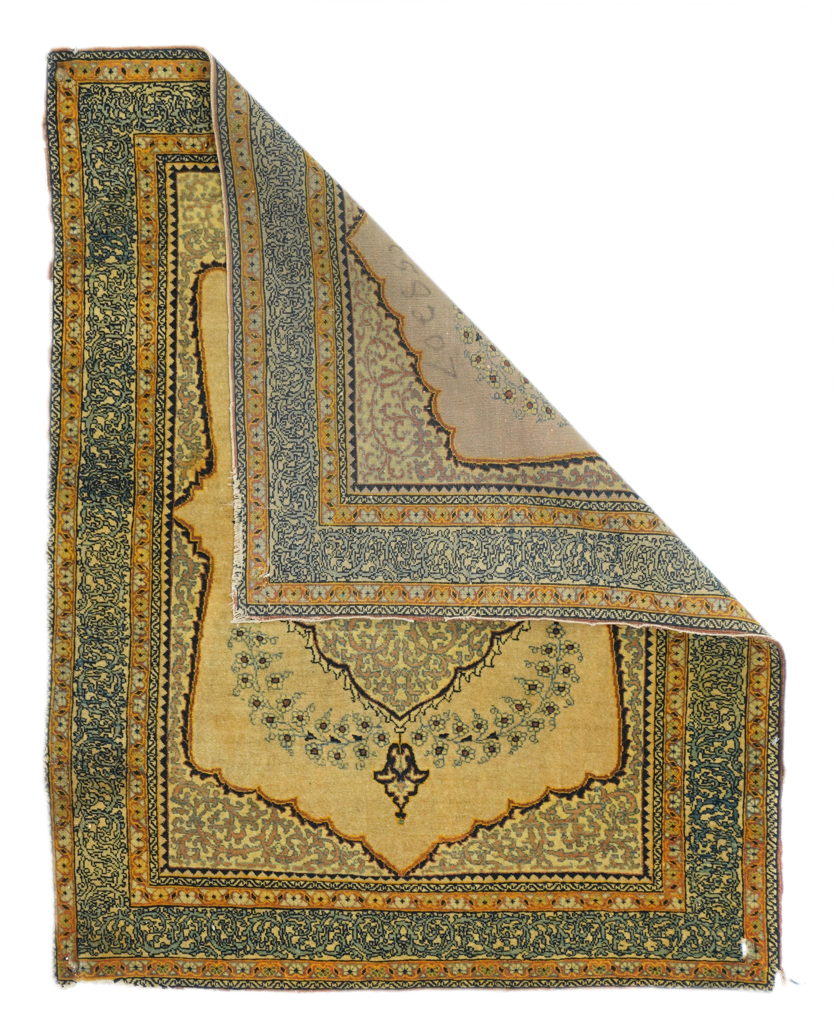Antique Tabriz rug measures 2'10'' x 3'6''.