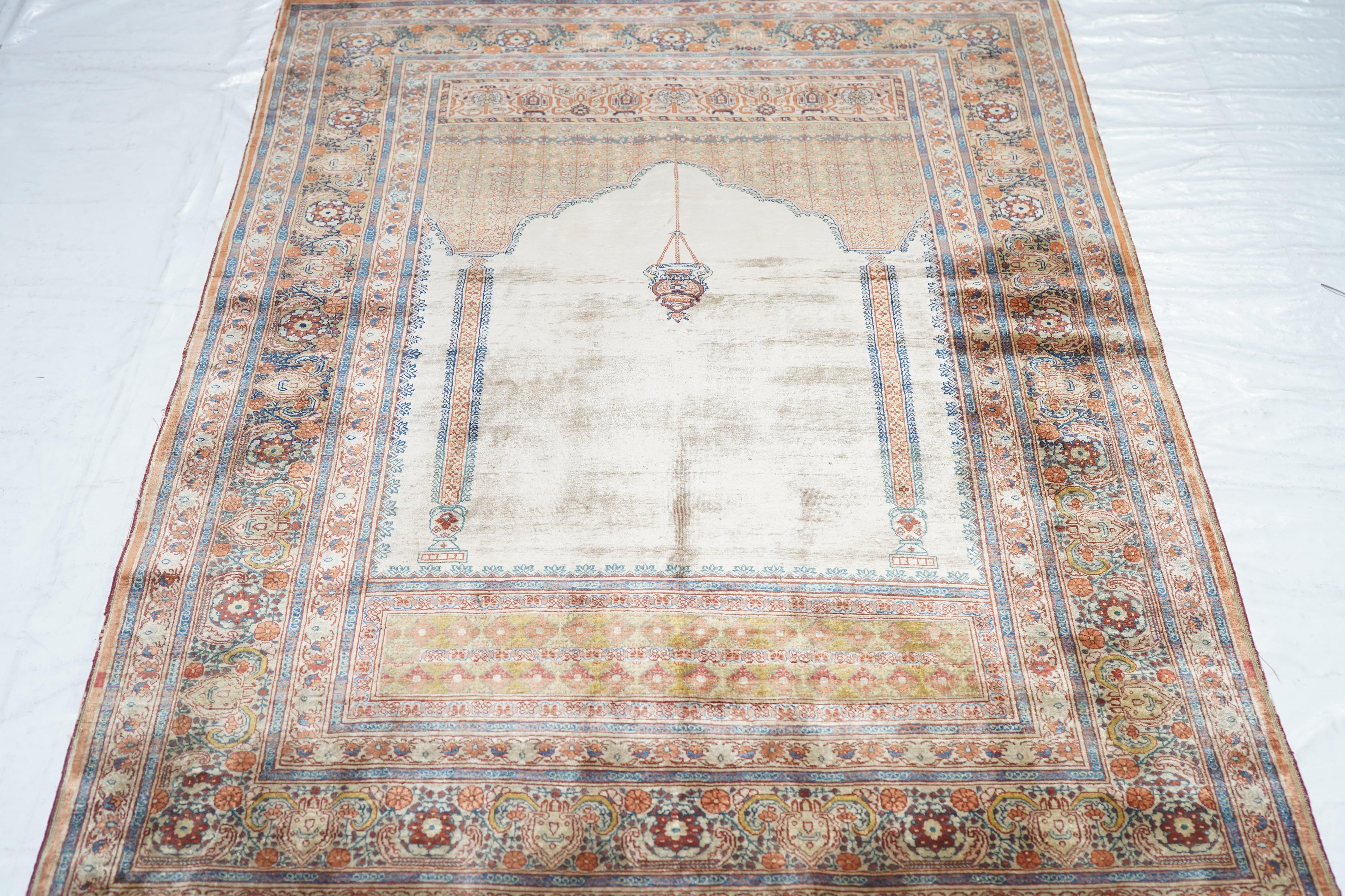Antique Silk Tabriz Rug For Sale 4