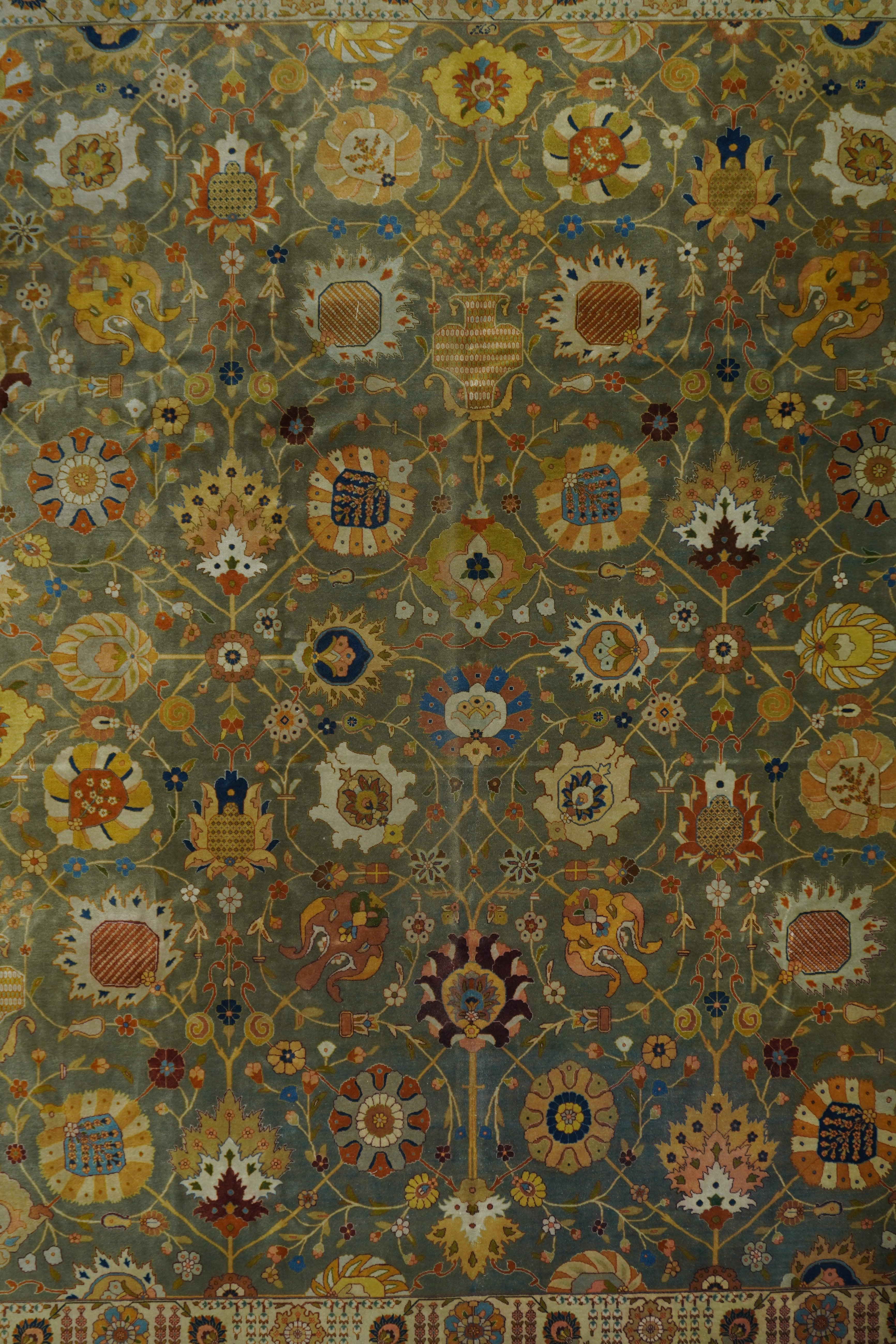 Persian Antique Tabriz Rug 9'7'' x 11'11'' For Sale