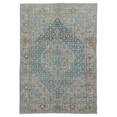 Antiker Täbris-Teppich, blaues Rautenmedaillon, CIRCA 1930
