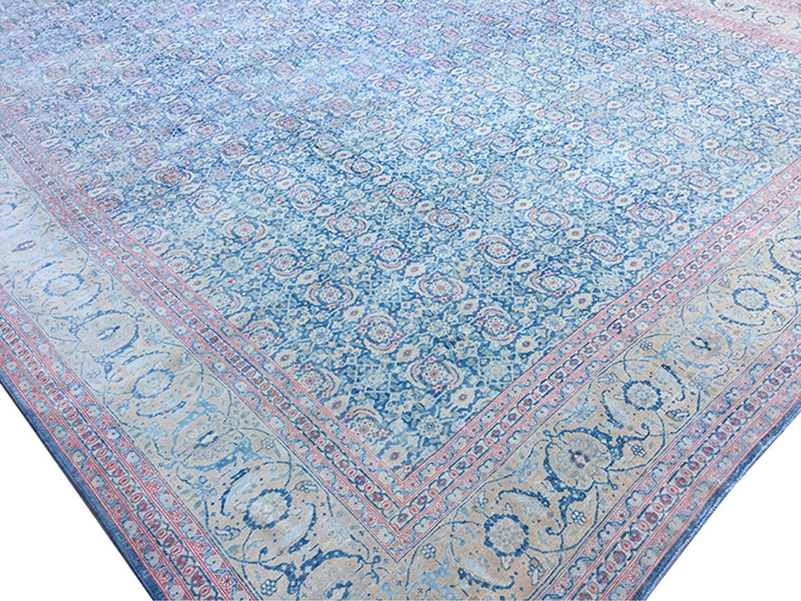Antiker Täbris Teppich Blau Rot Gelb & Elfenbein (Tabriz) im Angebot