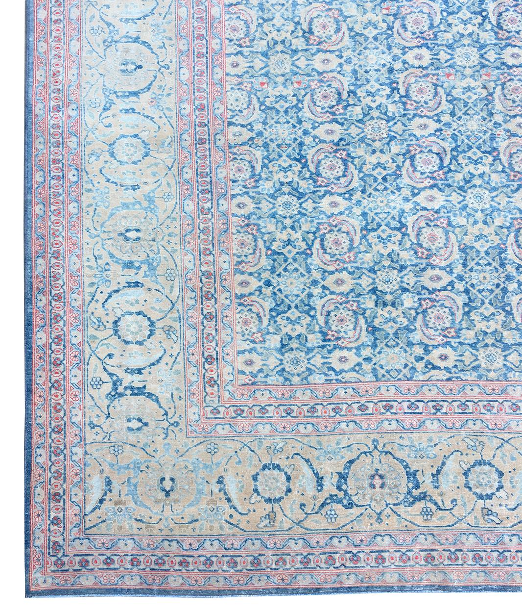 Antiker Täbris Teppich Blau Rot Gelb & Elfenbein (Handgeknüpft) im Angebot
