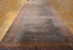 1930s Blue Navy Herati Antique Persian Tabriz Carpet 8'4"x24' Knotted Wool Rug