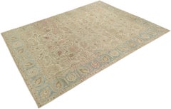 Antique Tabriz Rug, Hand-Knotted, 10.3 × 7.5 ft – Beige, Light Blue & Rose