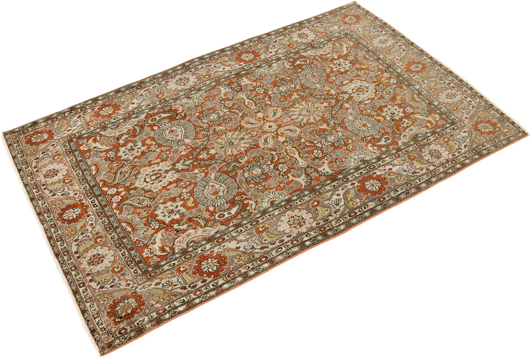 Antiker Tabriz-Teppich, handgeknüpft, 6,7 × 4,3 Fuß - Beige, Grau & Rot (Persisch) im Angebot