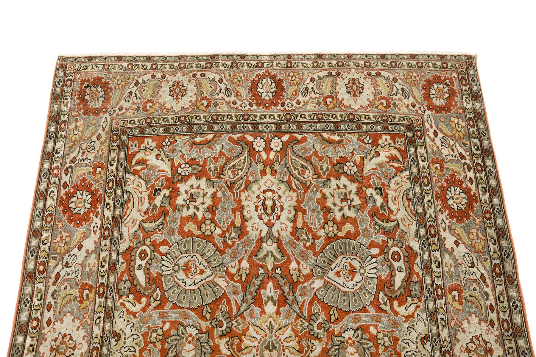 Antiker Tabriz-Teppich, handgeknüpft, 6,7 × 4,3 Fuß - Beige, Grau & Rot (Handgeknüpft) im Angebot