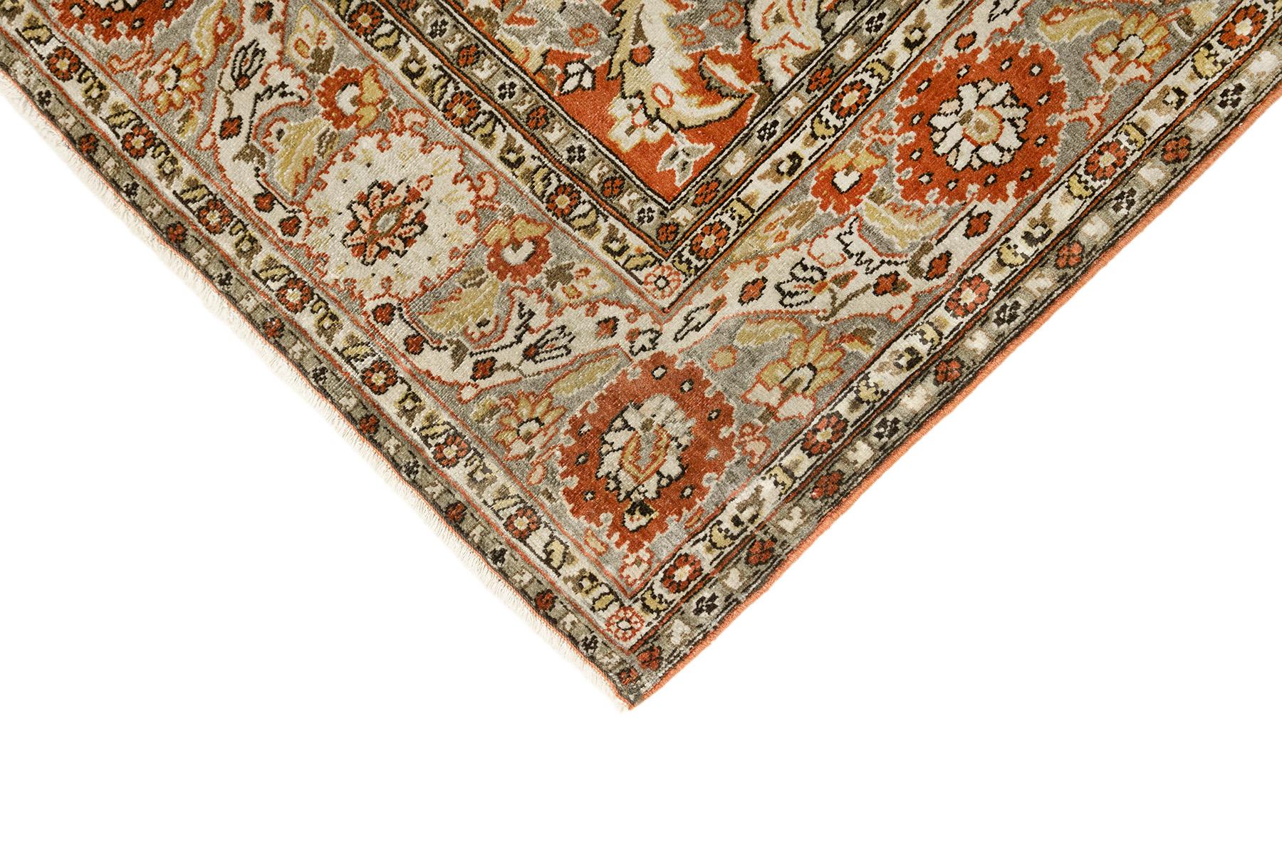 Antiker Tabriz-Teppich, handgeknüpft, 6,7 × 4,3 Fuß - Beige, Grau & Rot im Zustand „Hervorragend“ im Angebot in North Bergen, NJ