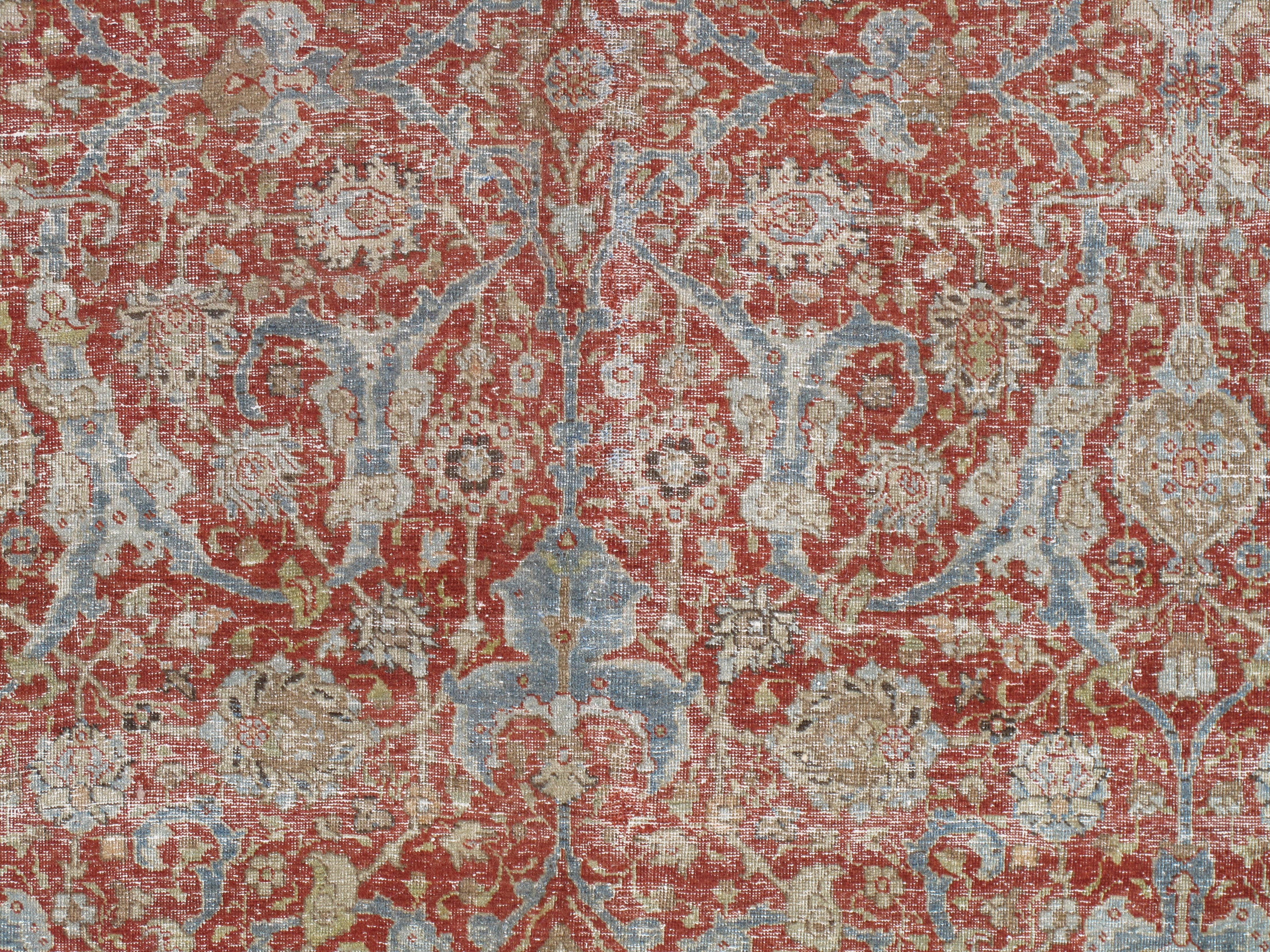 Persian Antique Tabriz Rug, Handmade Oriental Rug in Terracotta, Light Blue and Taupe