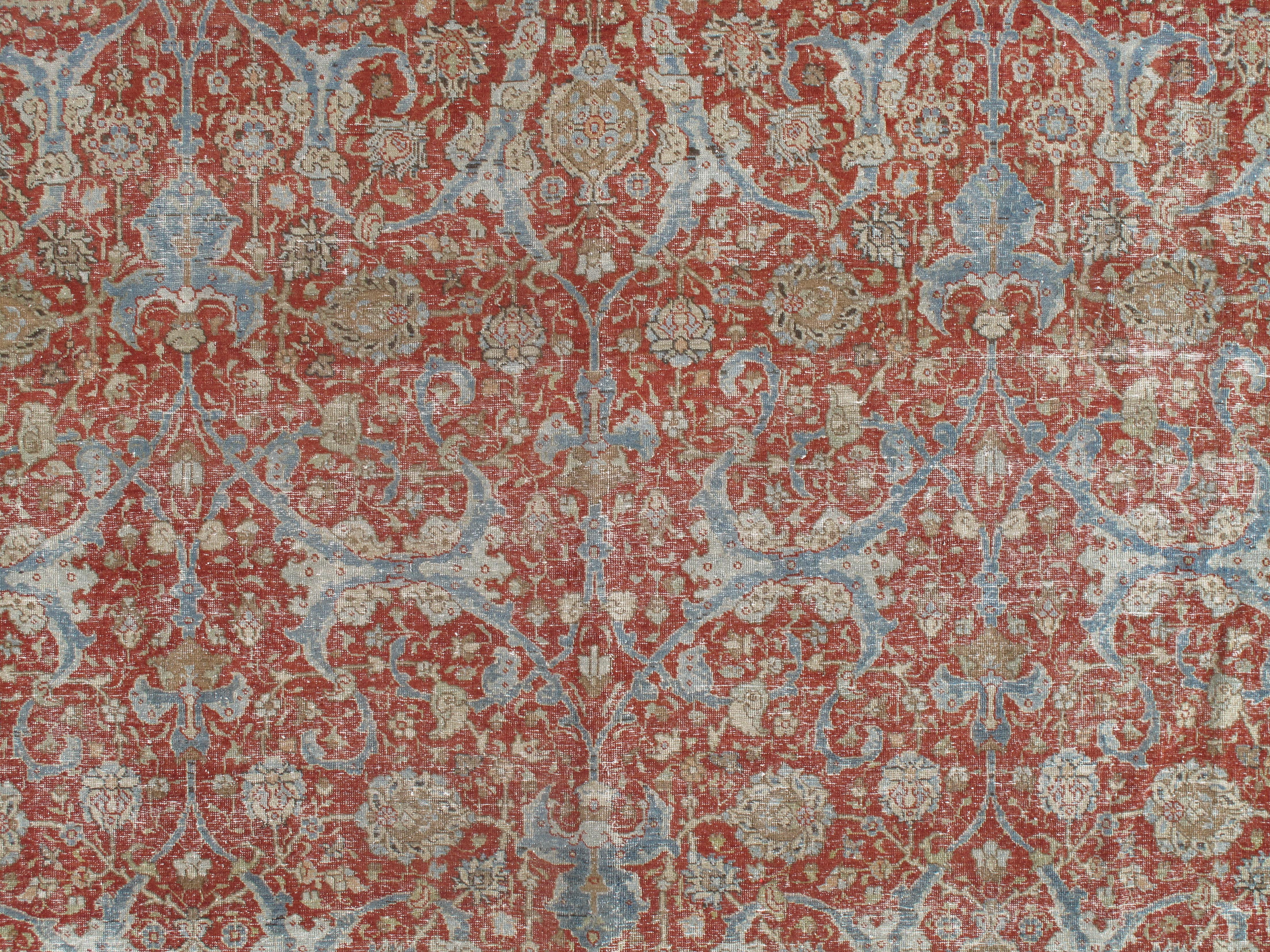 Hand-Knotted Antique Tabriz Rug, Handmade Oriental Rug in Terracotta, Light Blue and Taupe