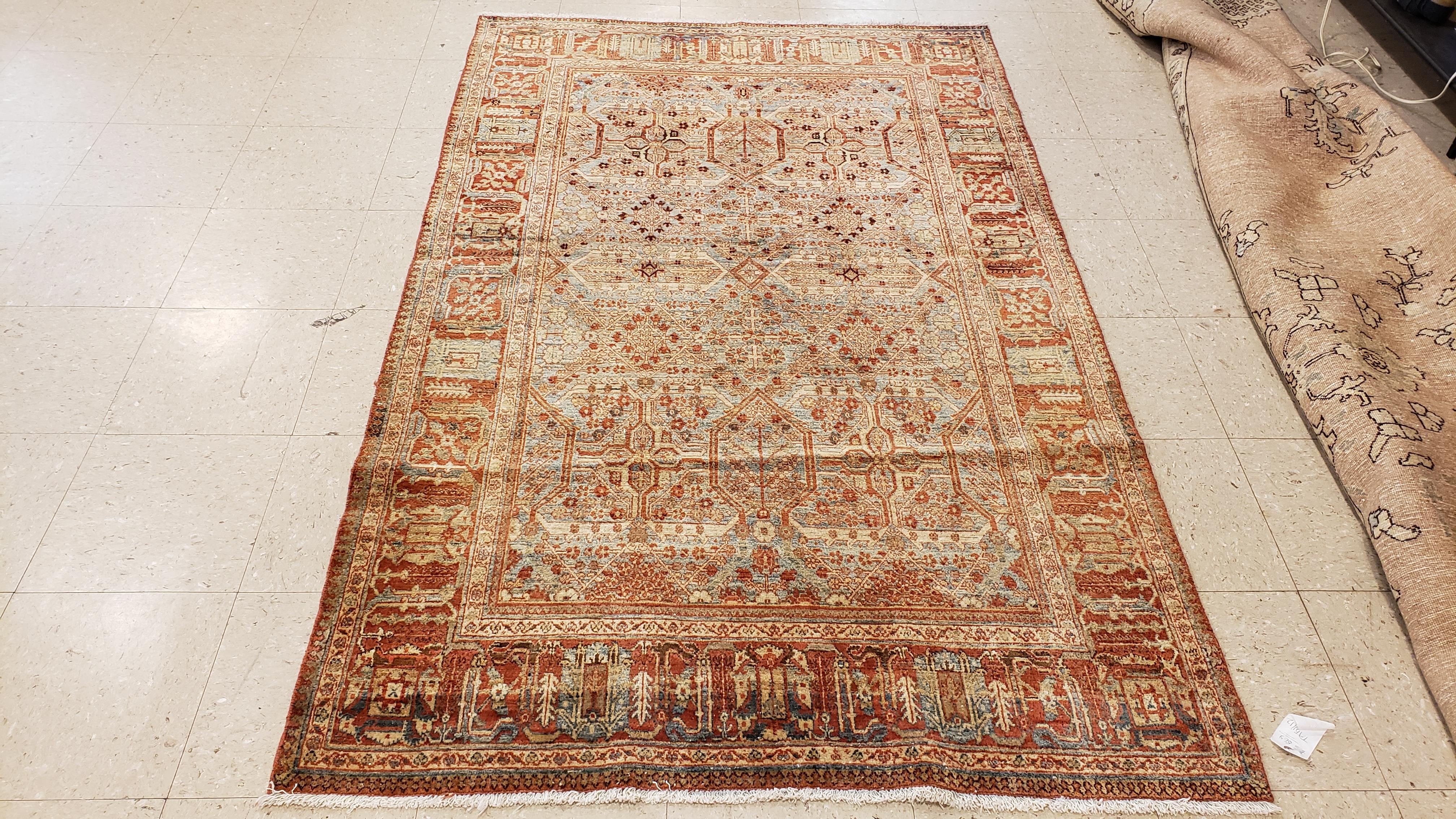 Hand-Knotted Antique Tabriz Rug, Handmade Oriental Rug in Terracotta, Light Blue and Taupe