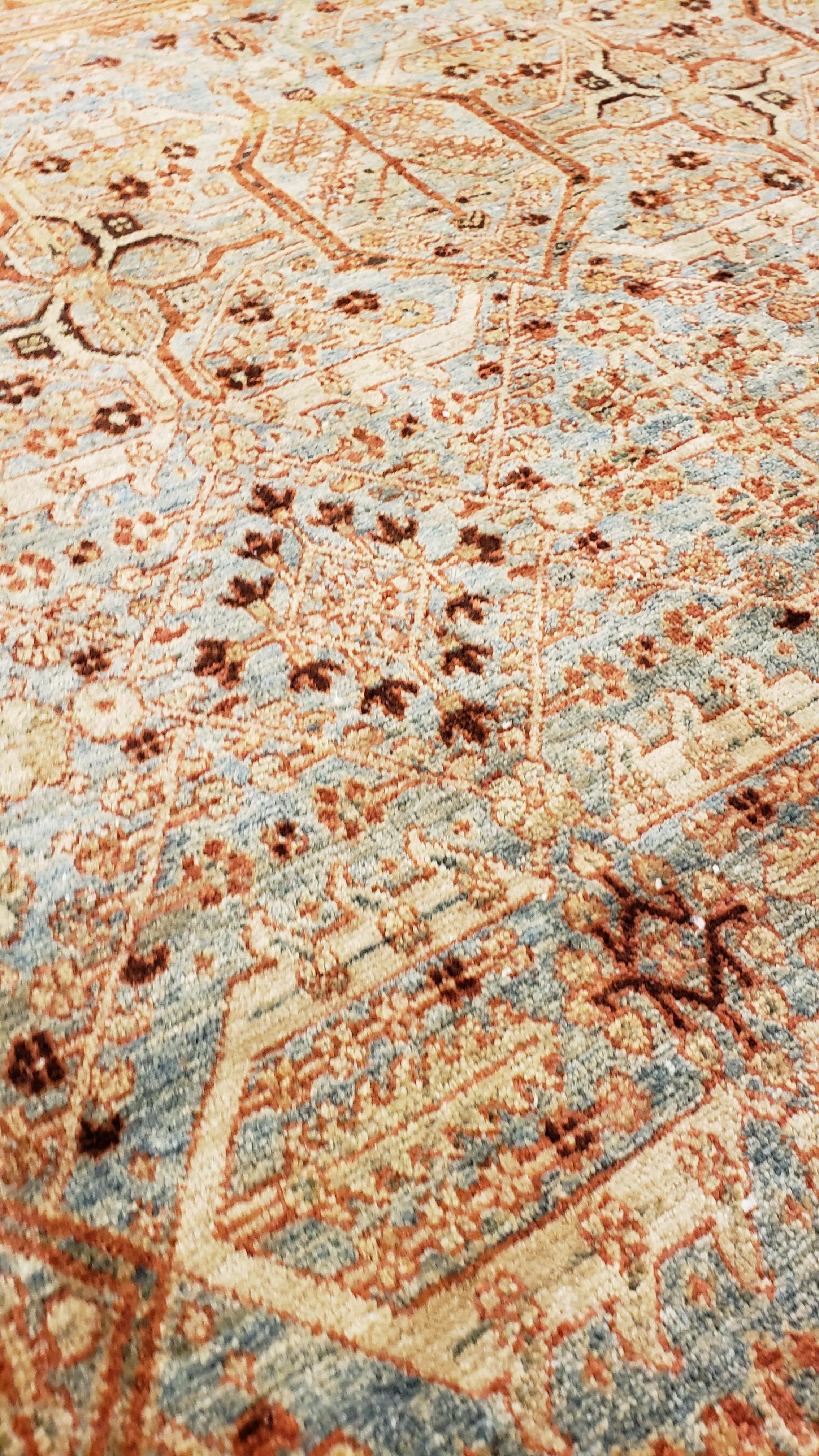 Early 20th Century Antique Tabriz Rug, Handmade Oriental Rug in Terracotta, Light Blue and Taupe