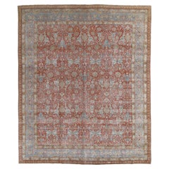 Antique Tabriz Rug, Handmade Oriental Rug in Terracotta, Light Blue and Taupe