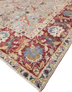 Antique Tabriz Rug, Handmade Oriental Rug in Terracotta, Light Blue, Gold, Green