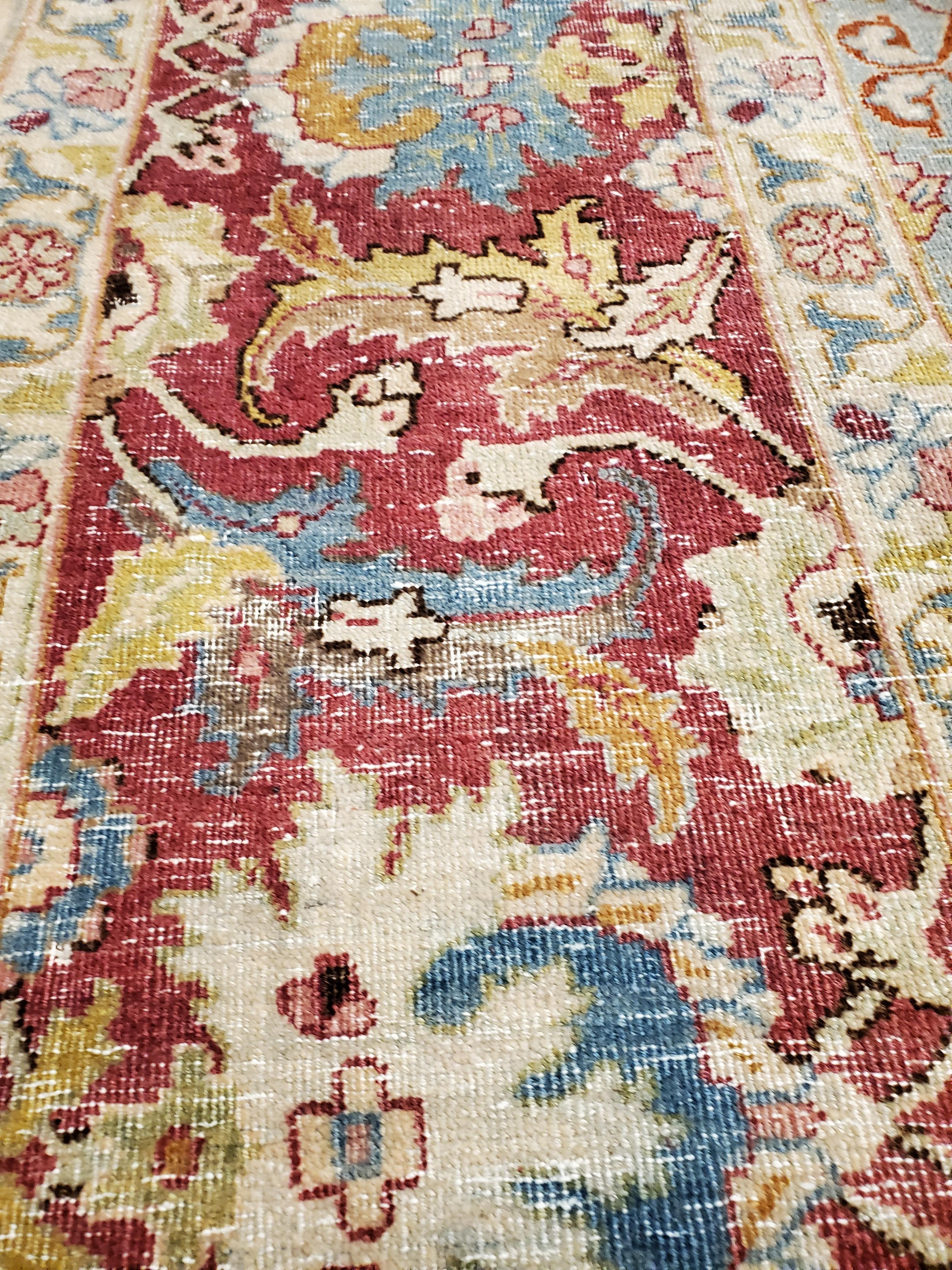 20th Century Antique Tabriz Rug, Handmade Oriental Rug in Terracotta, Light Blue, Gold, Green For Sale