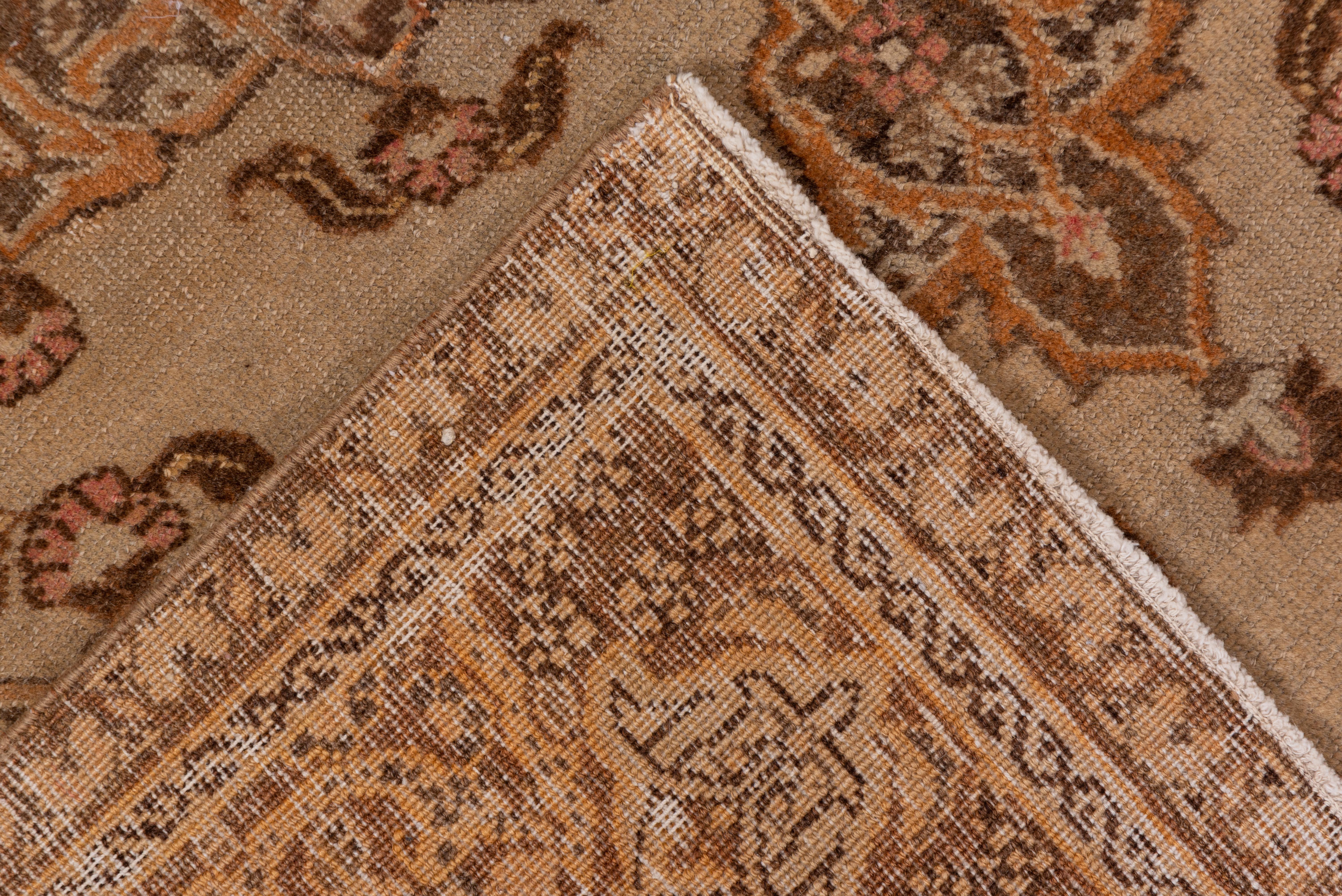 Antique Tabriz Rug in Central Muted Khaki Medallion with Florets In Good Condition For Sale In New York, NY