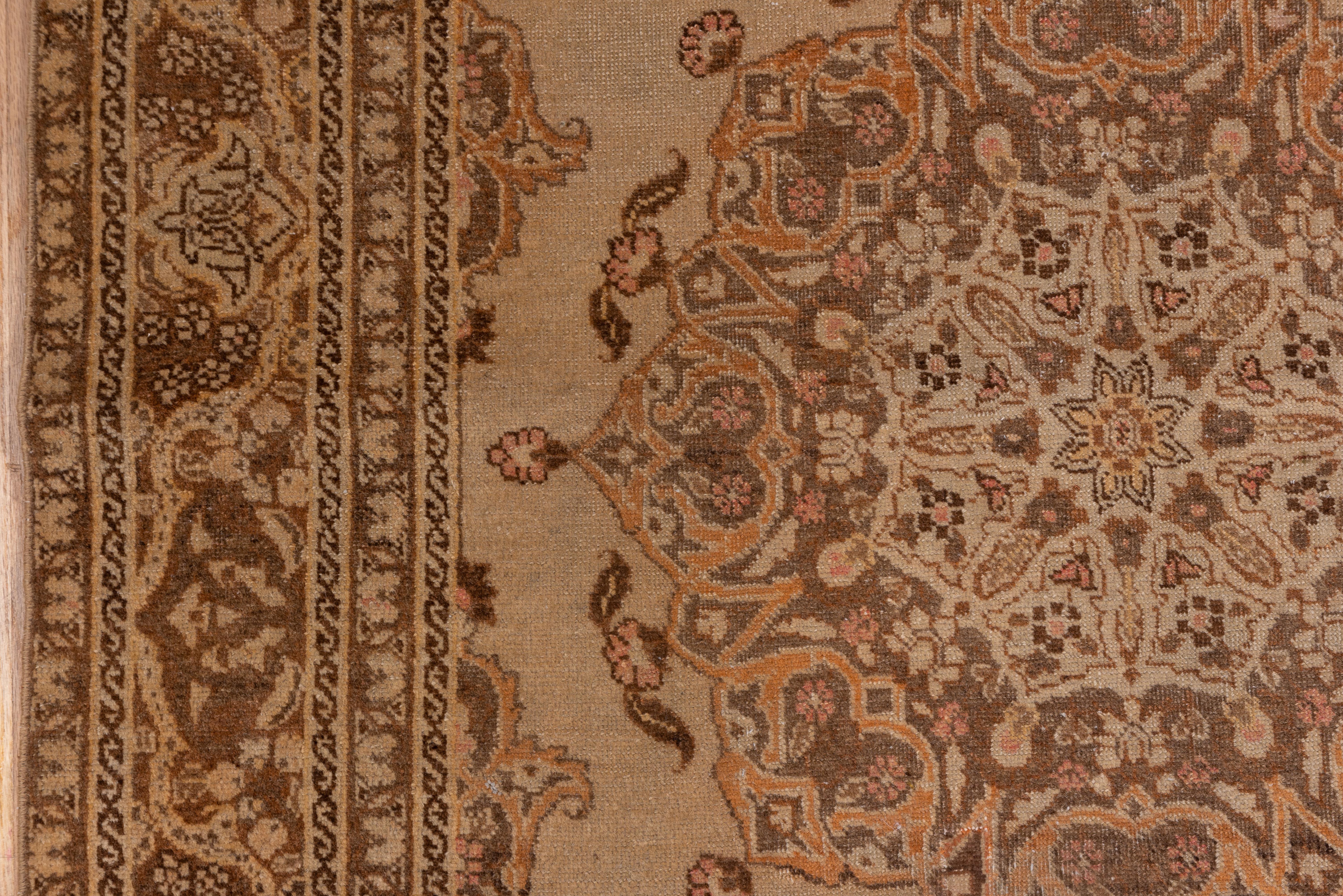 Mid-20th Century Antique Tabriz Rug in Central Muted Khaki Medallion with Florets For Sale