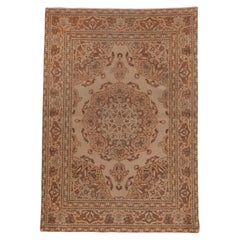Antique Tabriz Rug in Central Muted Khaki Medallion with Florets