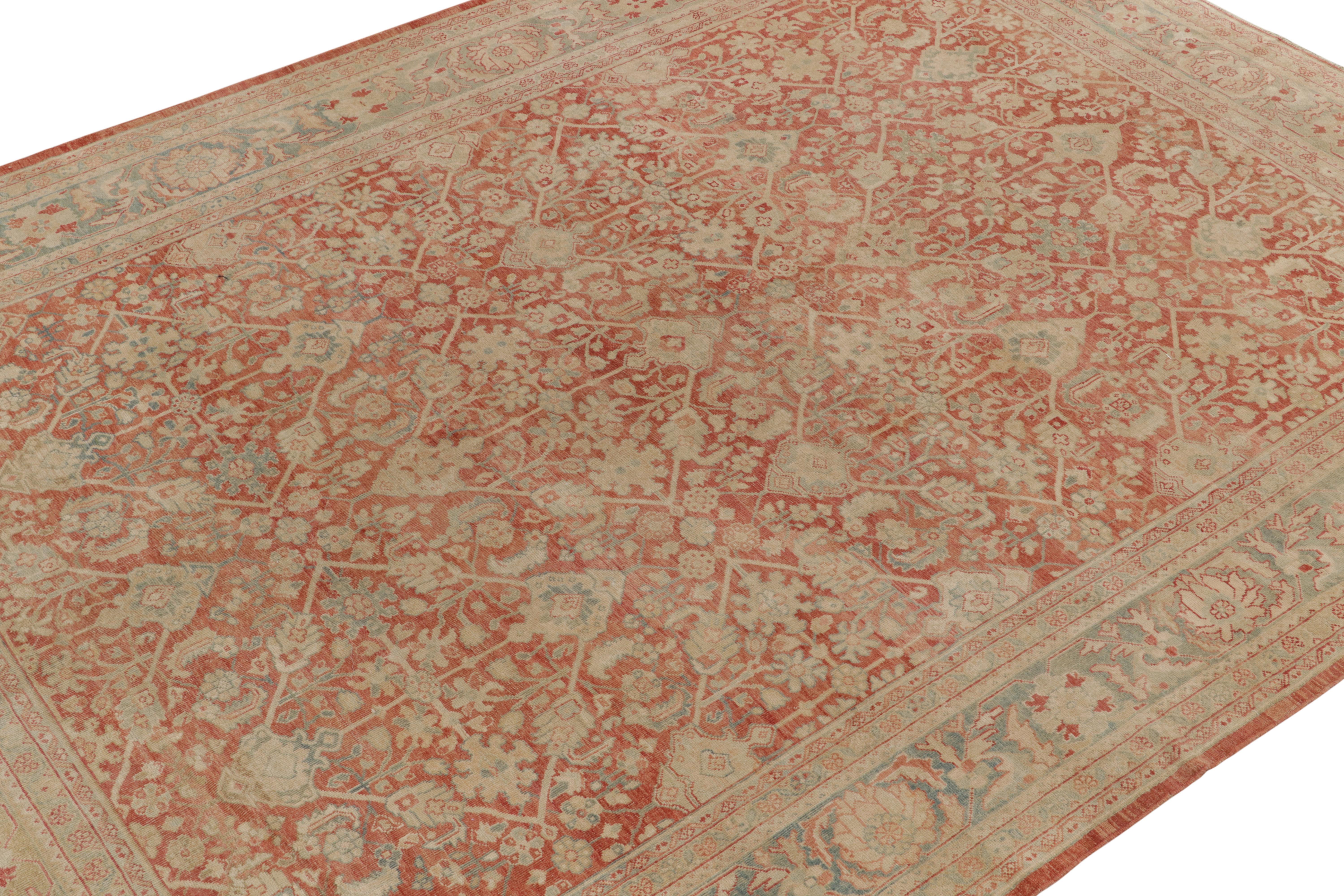 Hand-Knotted Antique Tabriz Rug in Red & Beige-Brown Floral Pattern by Rug & Kilim For Sale
