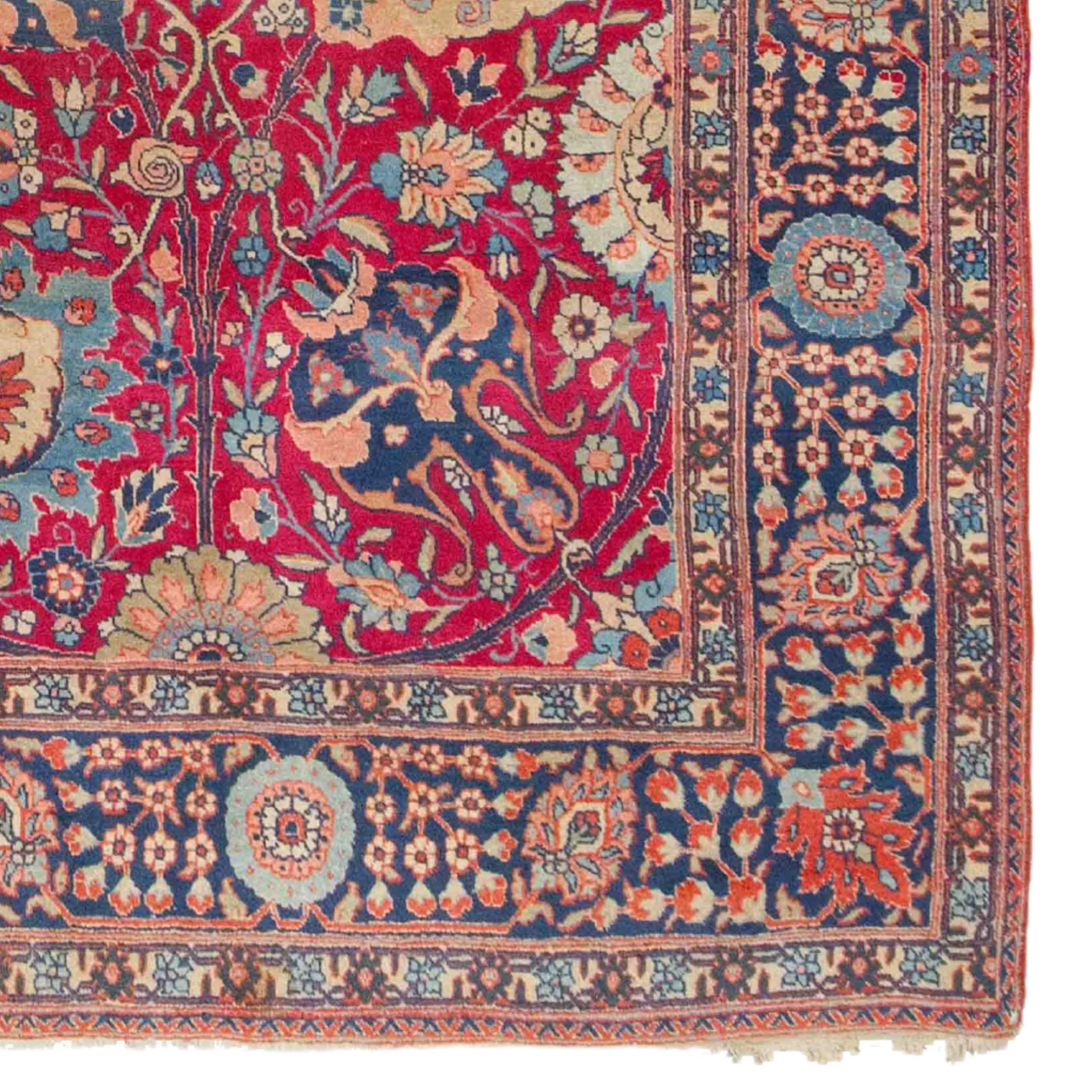 Wool Antique Tabriz Rug - Late of 19th Century Tebriz Rug, Antique Carpet For Sale